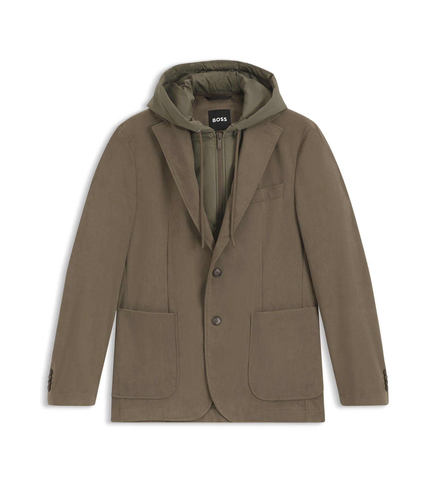 Slim-Fit Jacket with Integrated Hoodie Brown