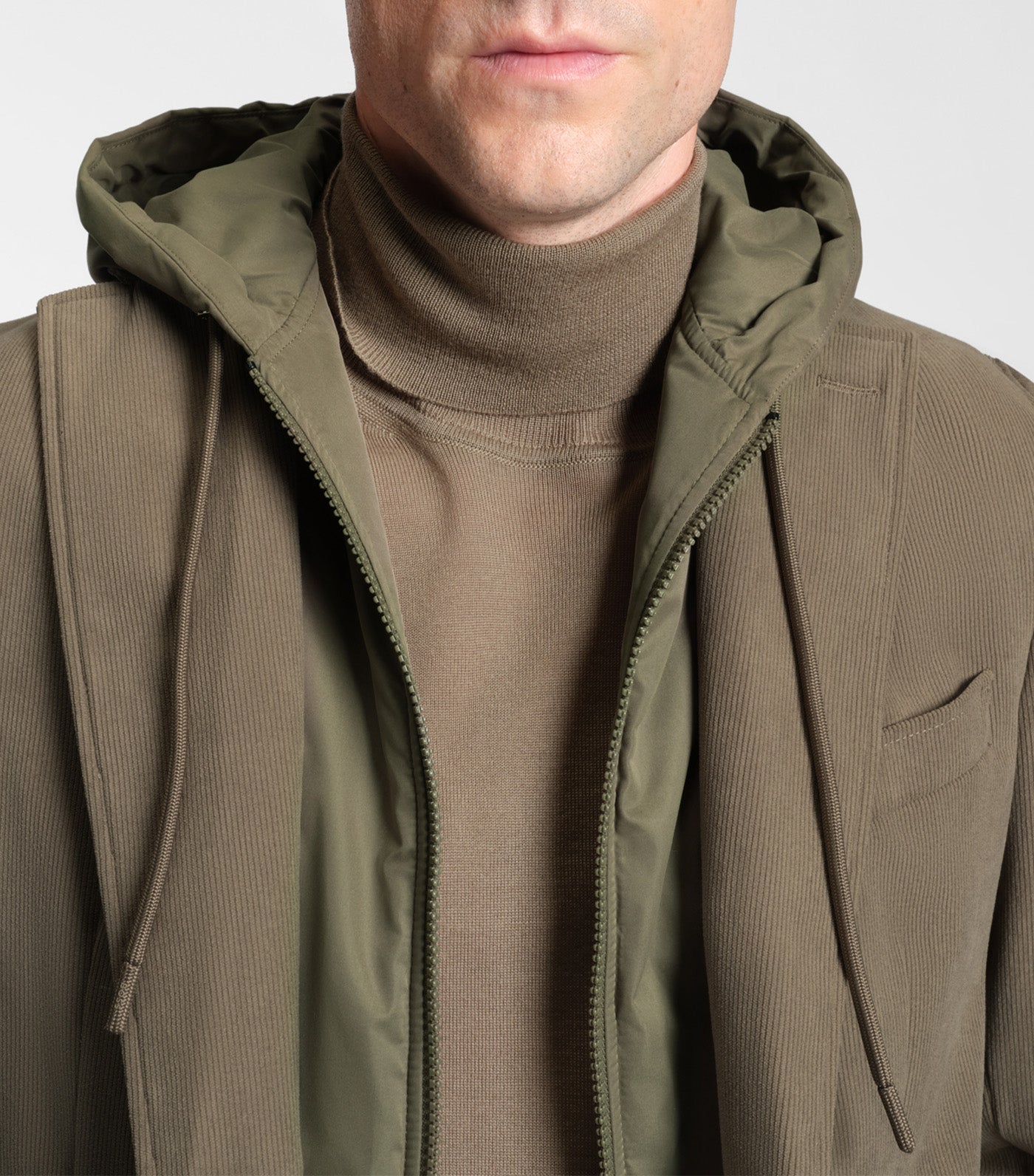 Slim-Fit Jacket with Integrated Hoodie Brown