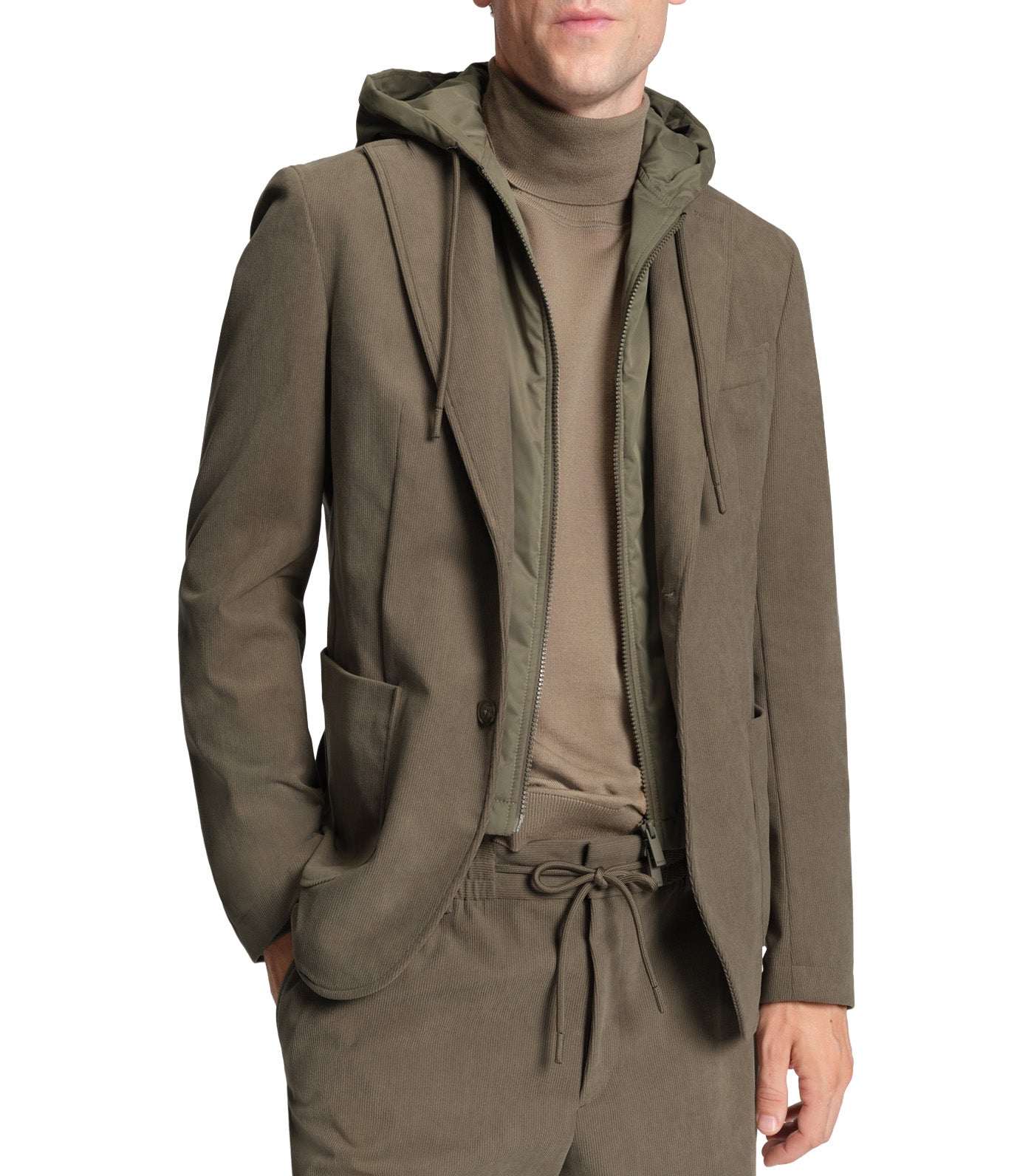 Slim-Fit Jacket with Integrated Hoodie Brown