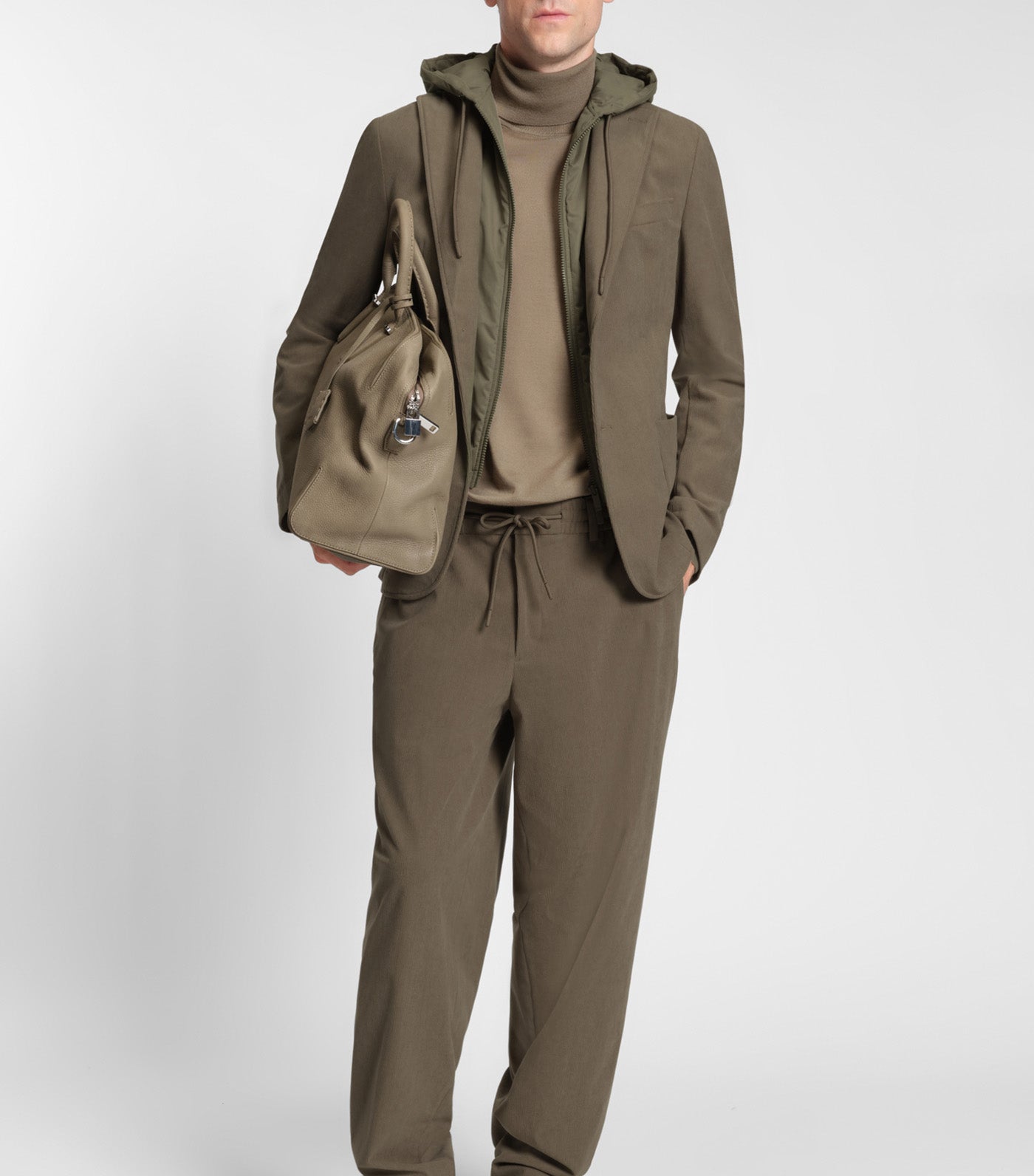 Slim-Fit Jacket with Integrated Hoodie Brown