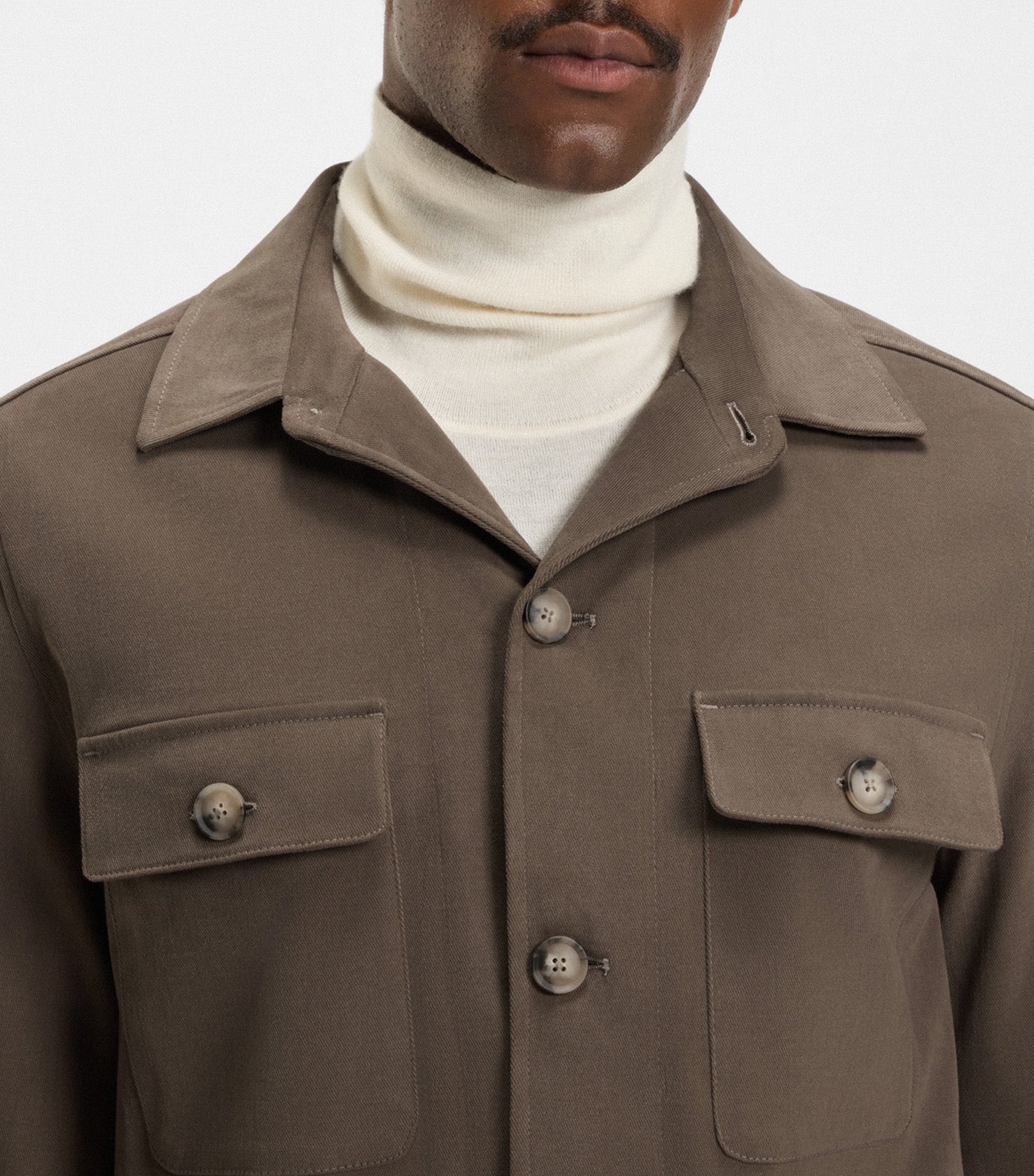 Relaxed-Fit Overshirt in Mercerised Stretch Cotton Brown