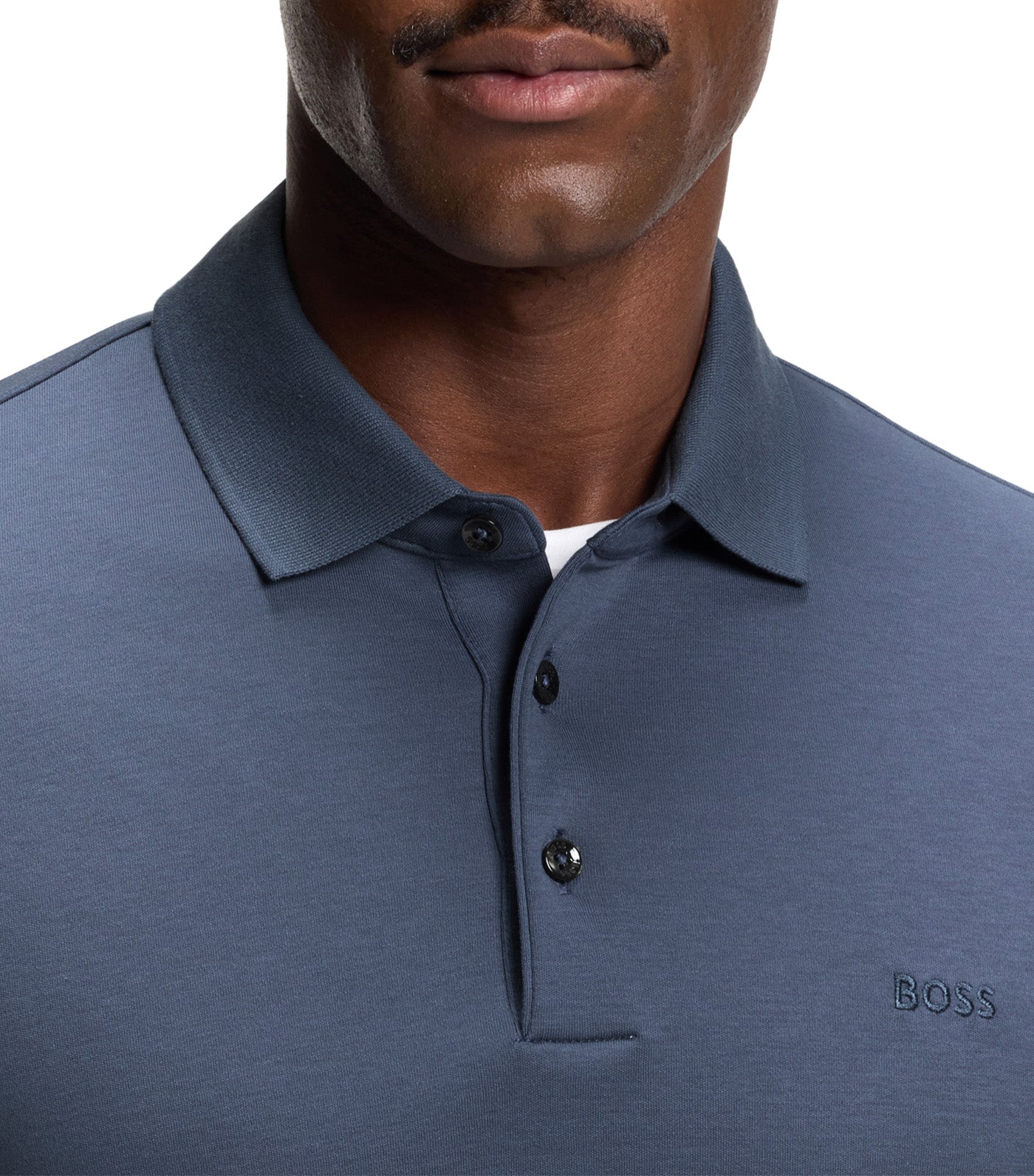 Long-Sleeved Polo Shirt in Interlock Cotton with Logo Blue