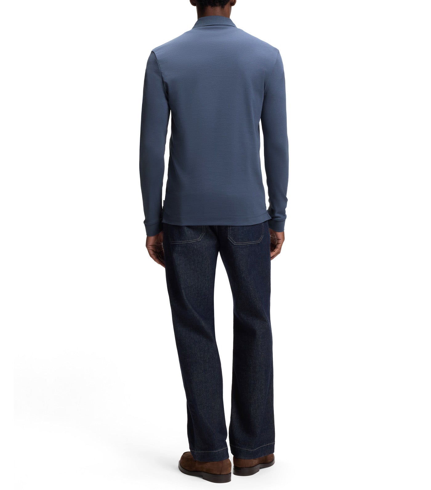 Long-Sleeved Polo Shirt in Interlock Cotton with Logo Blue