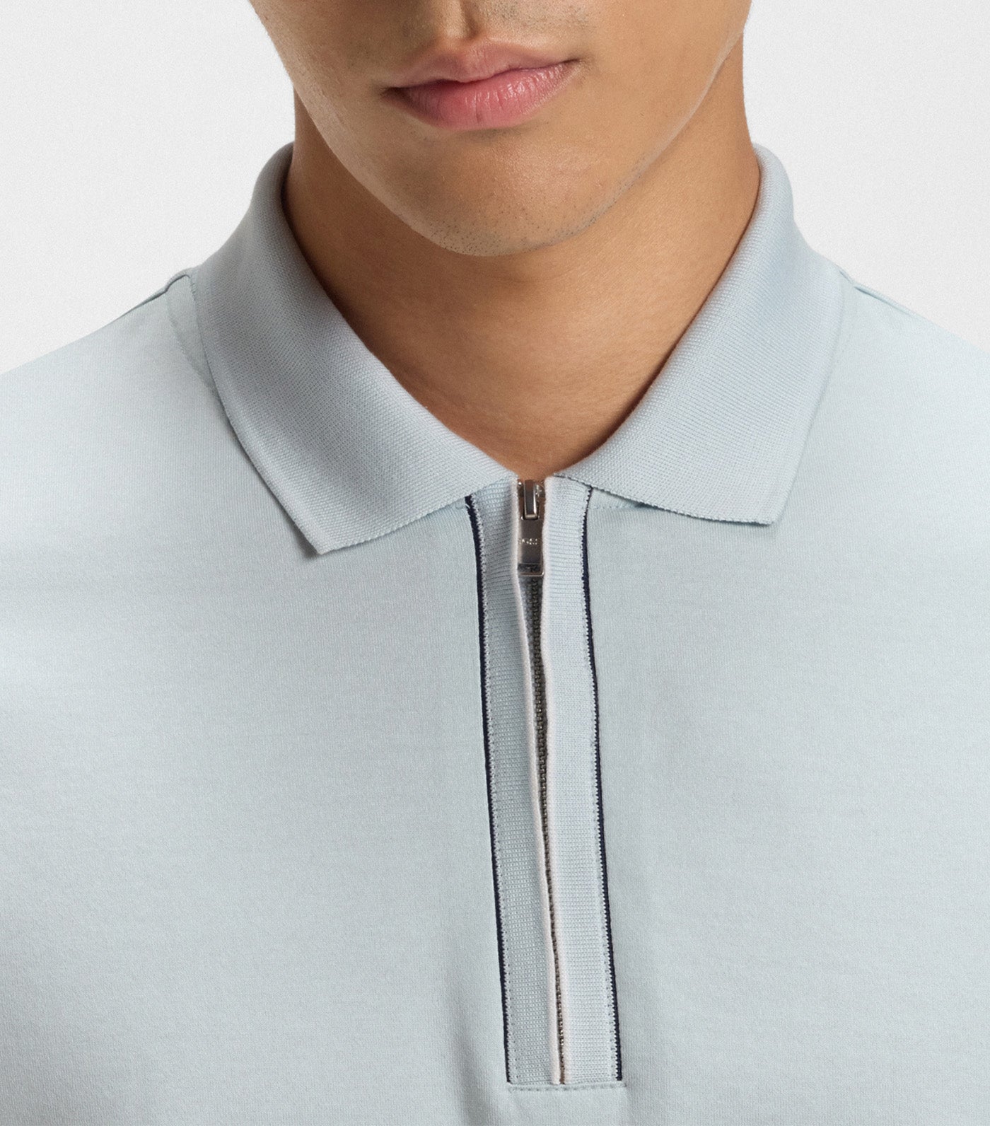 Mercerized-Cotton Polo Shirt with Zip Placket Blue