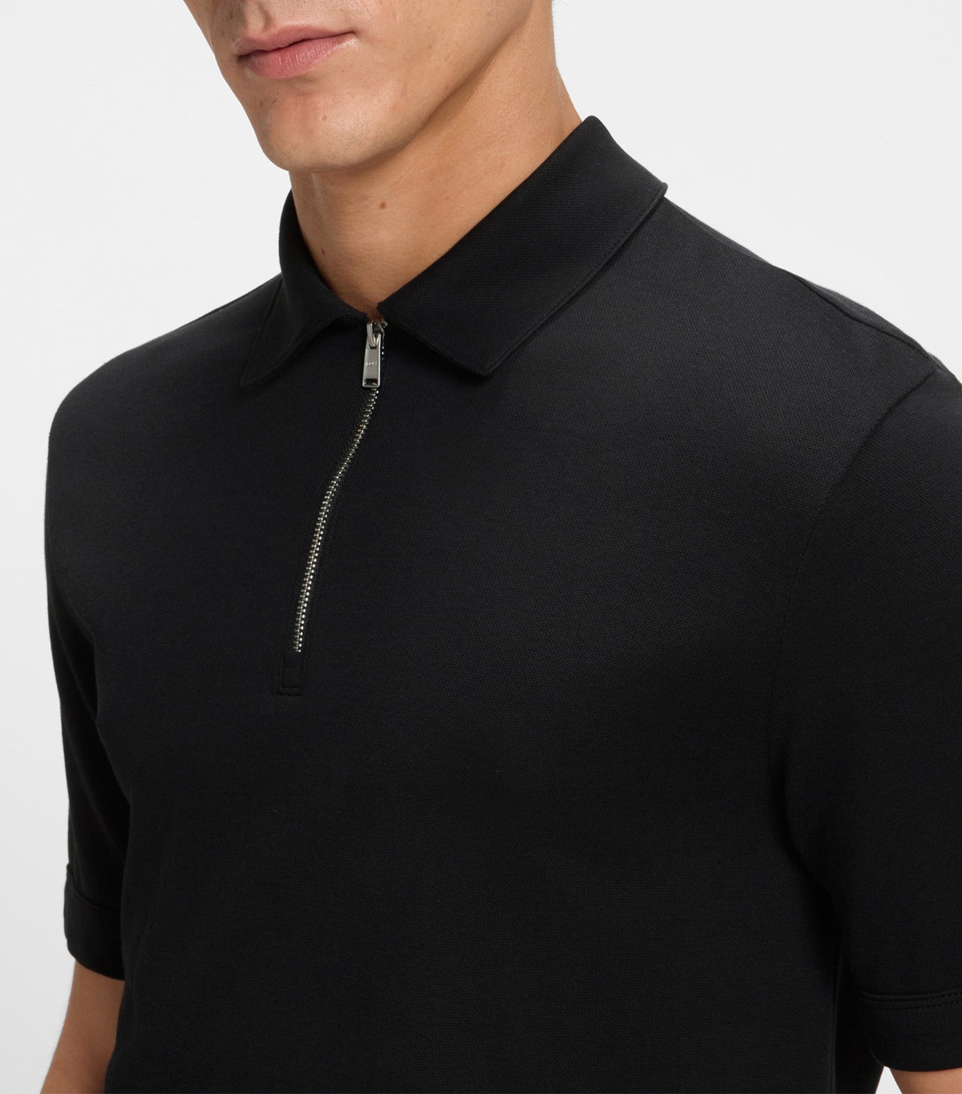 Zip-Neck Polo Shirt with Piqué Weave