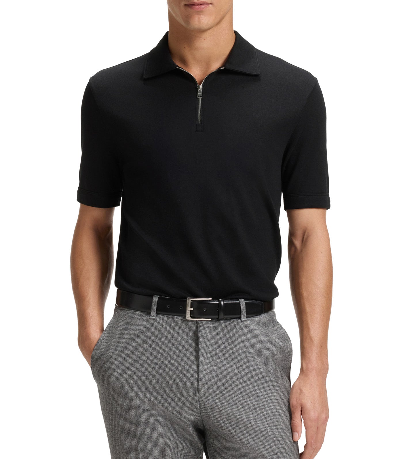 Zip-Neck Polo Shirt with Piqué Weave