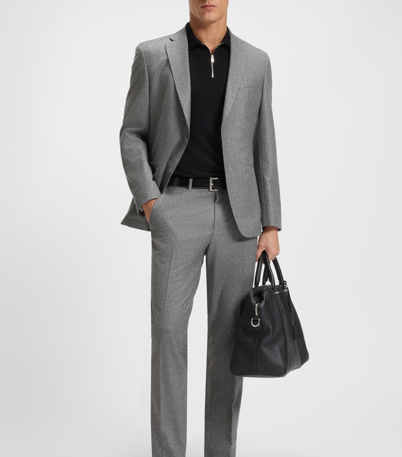 Zip-Neck Polo Shirt with Piqué Weave
