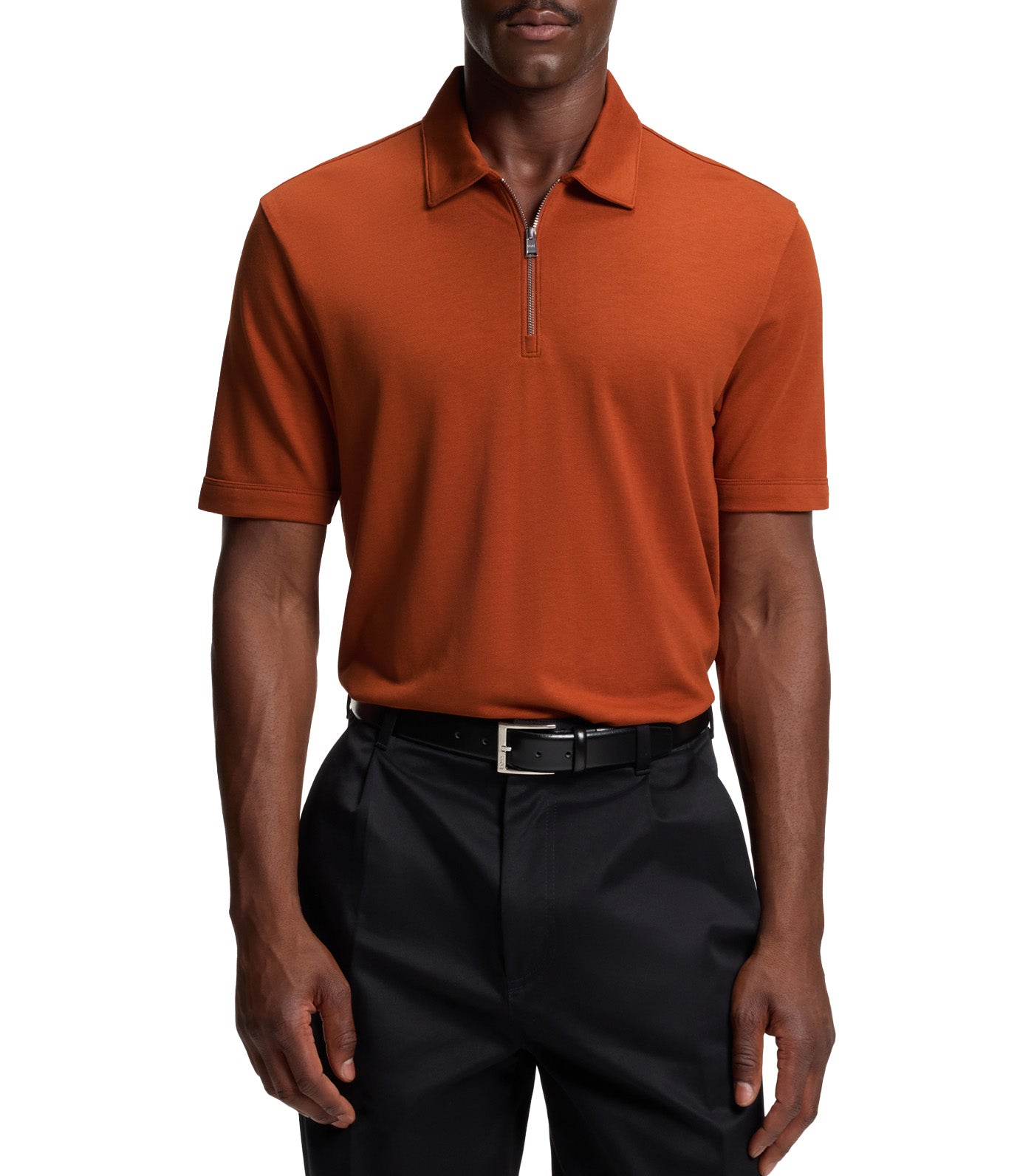 Zip-Neck Polo Shirt with Piqué Weave