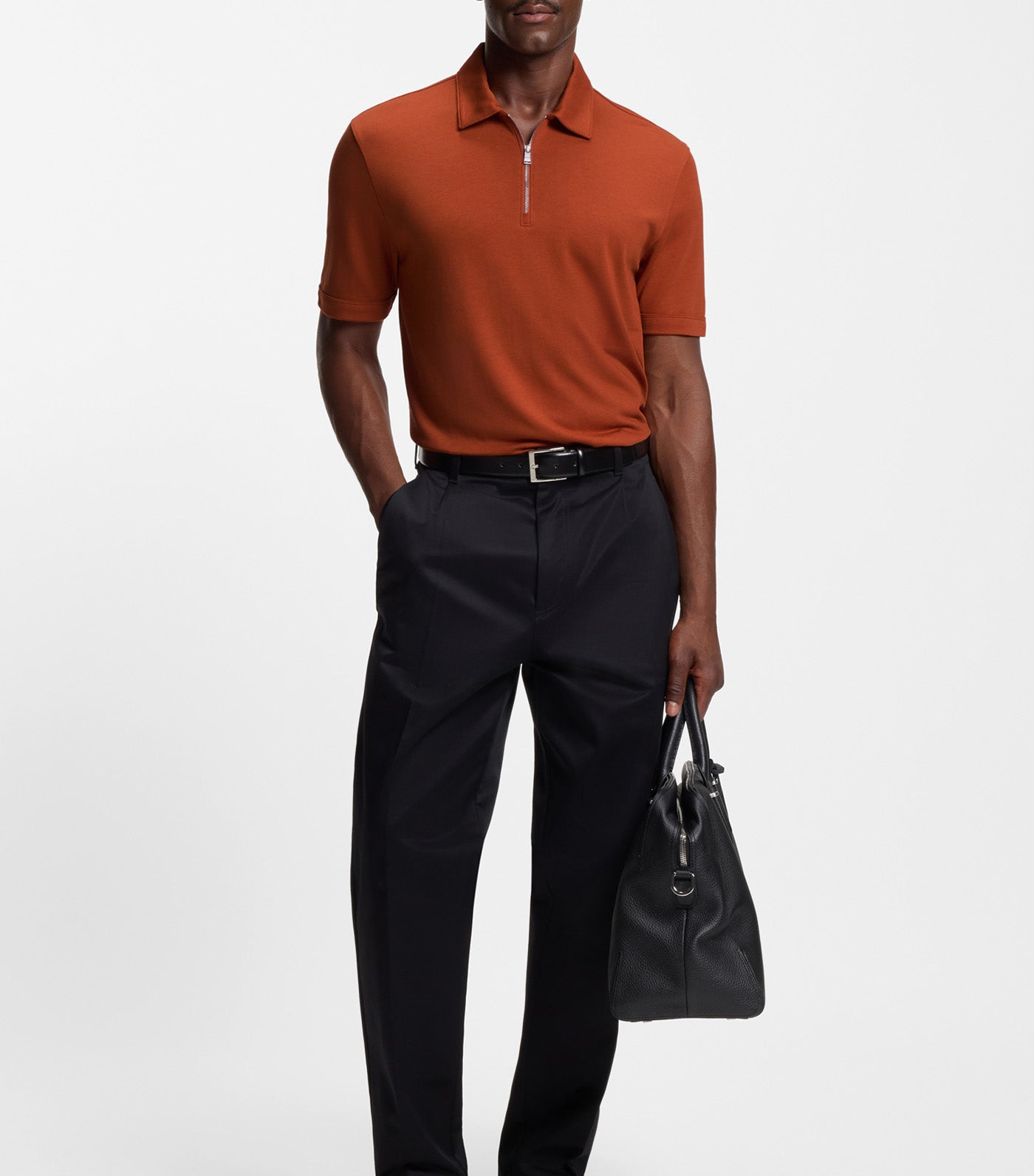 Zip-Neck Polo Shirt with Piqué Weave