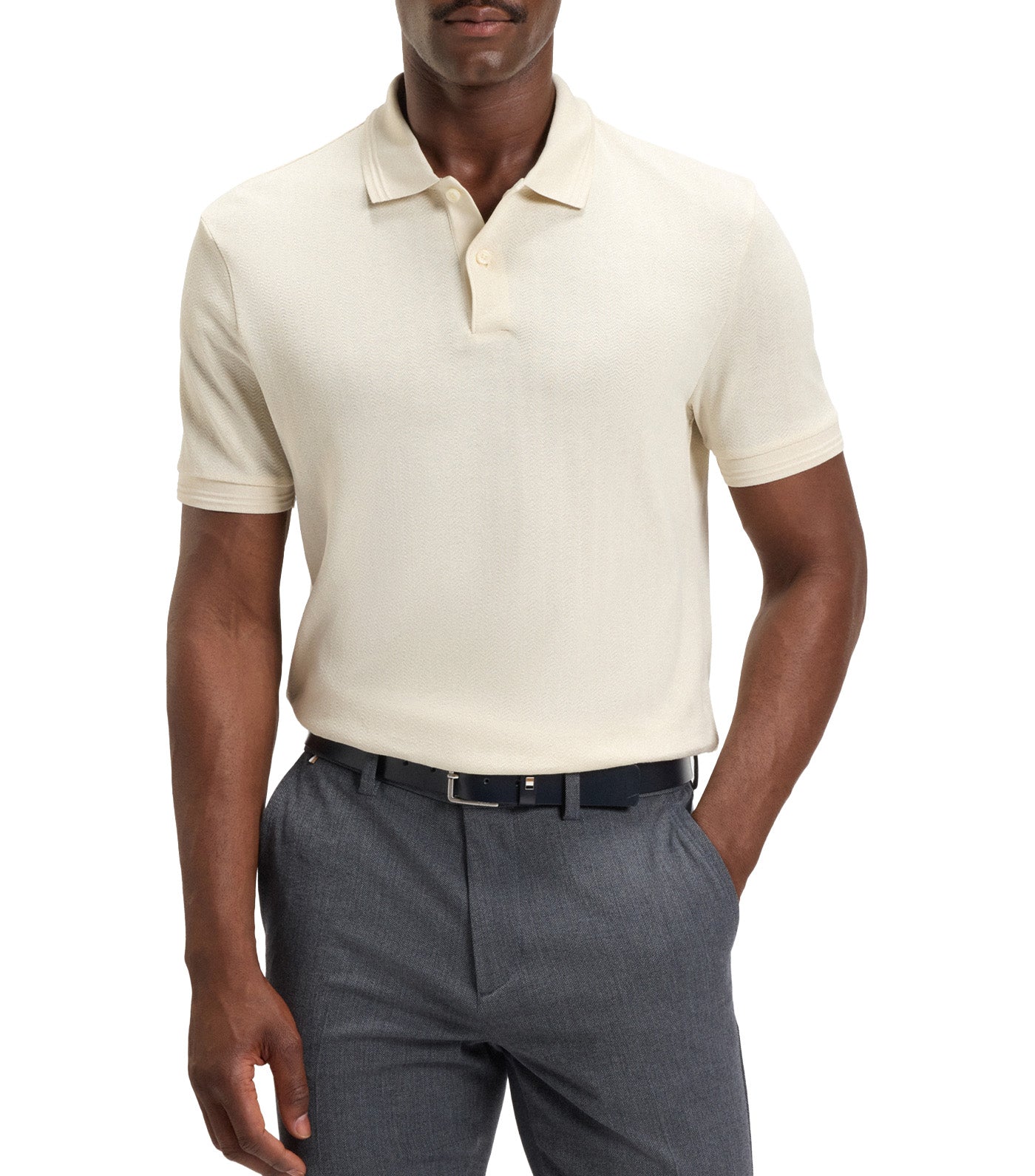 Cotton Polo Shirt with Herringbone Structure