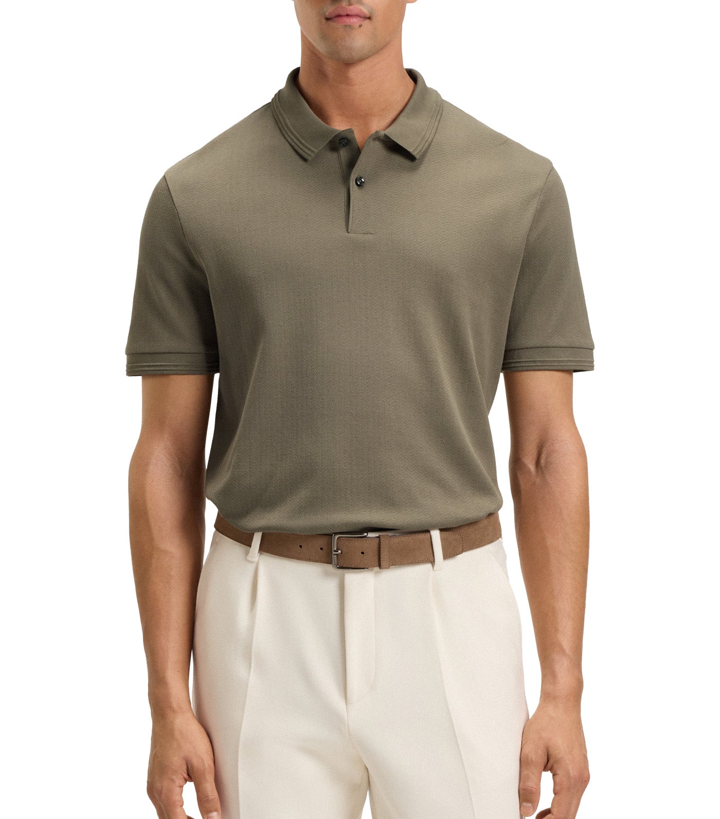 Cotton Polo Shirt with Herringbone Structure