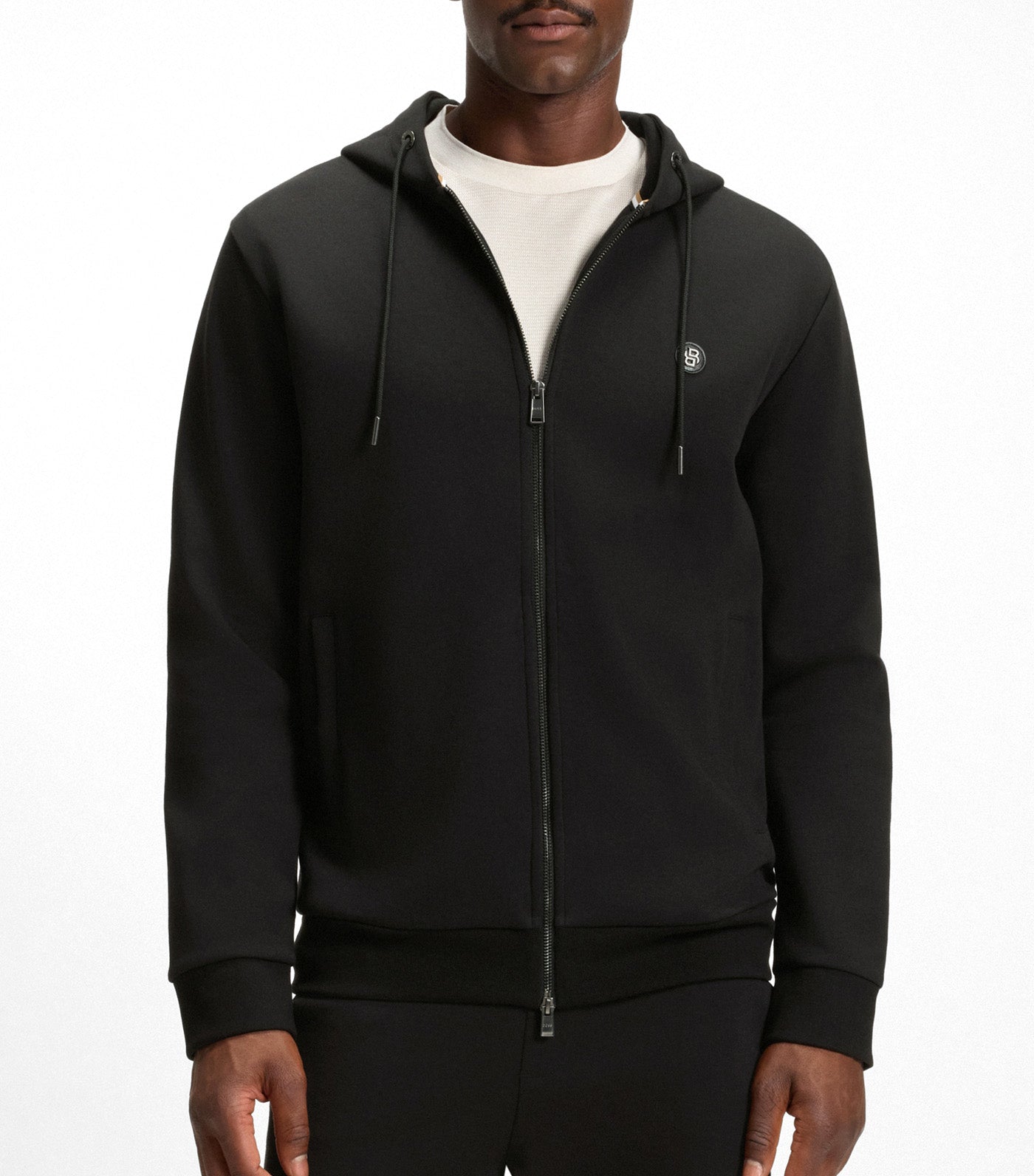 Cotton-Blend Zip-Up Hoodie with Double B Monogram Black