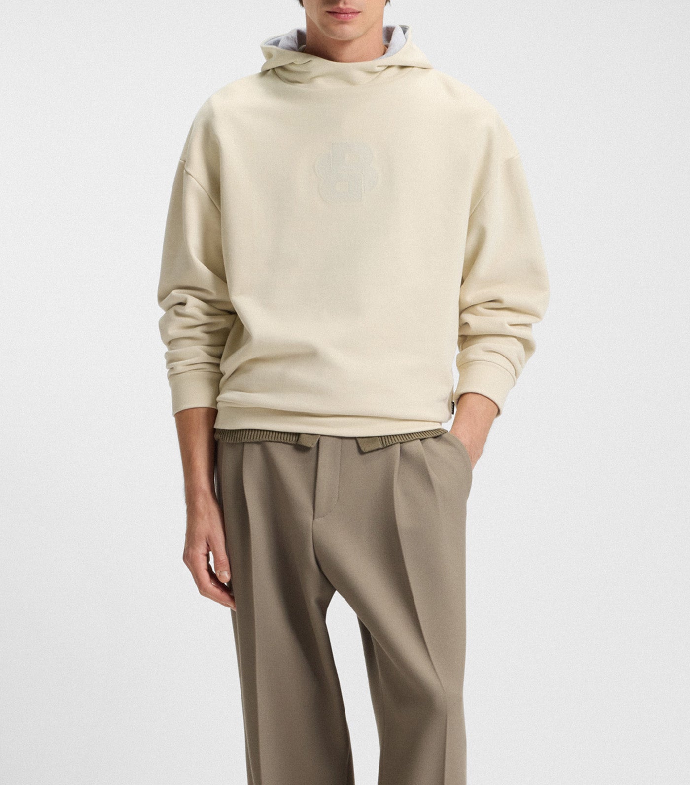 Peached-Cotton Hoodie with Double B Monogram Off White