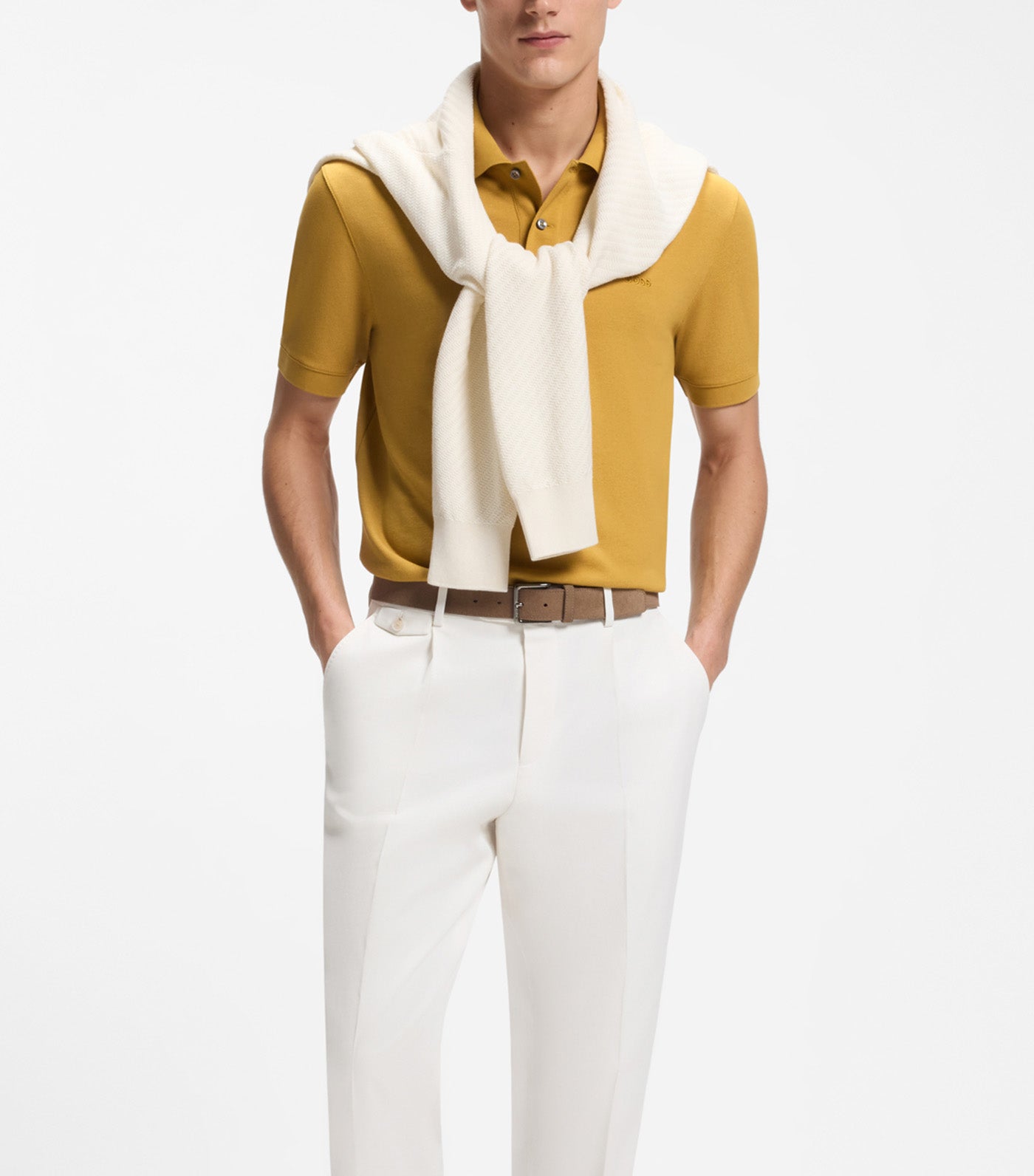 Pallas Polo Shirt in Cotton Piqué with Embroidered Logo Gold