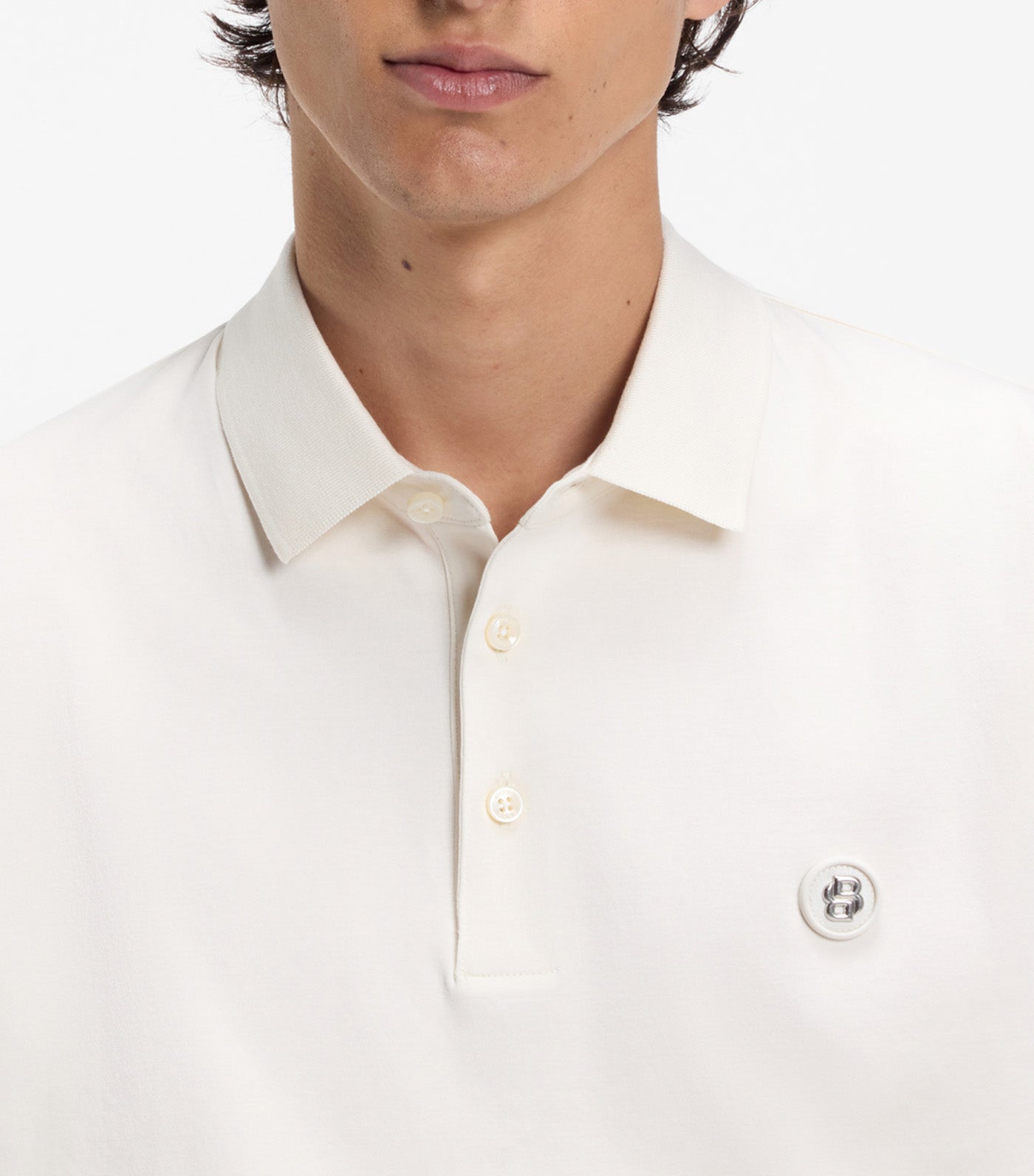 Mercerised-Cotton Polo Shirt with Double B Monogram White
