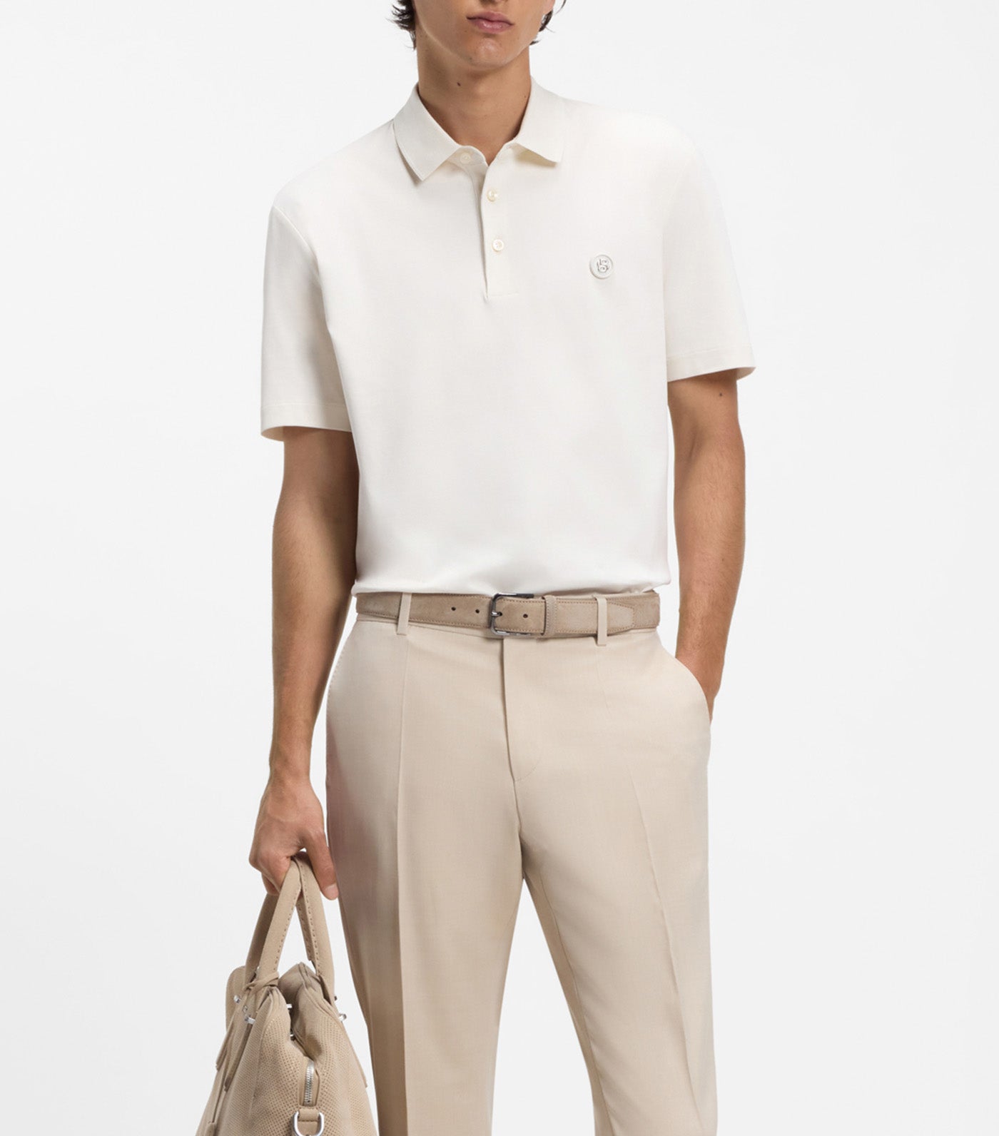 Mercerised-Cotton Polo Shirt with Double B Monogram White