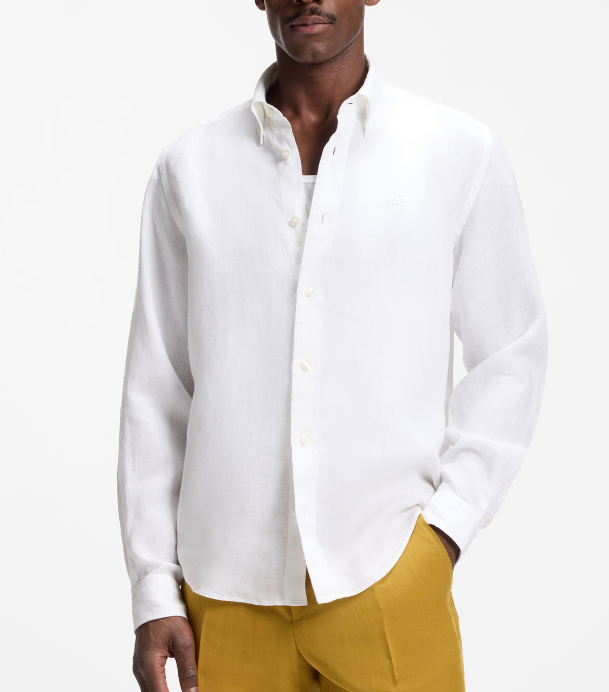 Regular-Fit Button-Down Shirt in Linen White