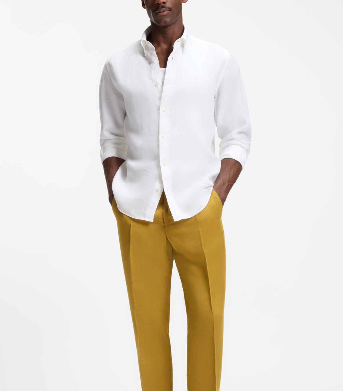 Regular-Fit Button-Down Shirt in Linen White