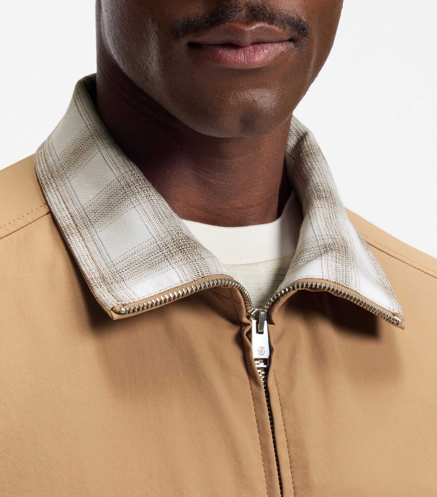 Water-Repellent Jacket with Checked Collar Beige