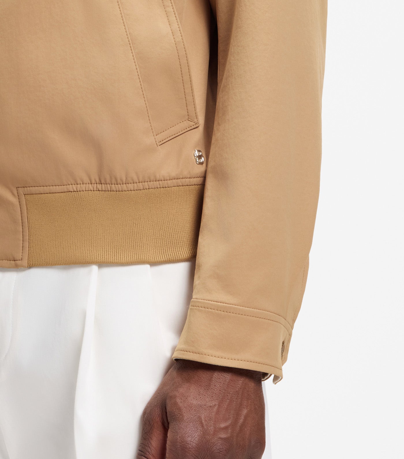 Water-Repellent Jacket with Checked Collar Beige