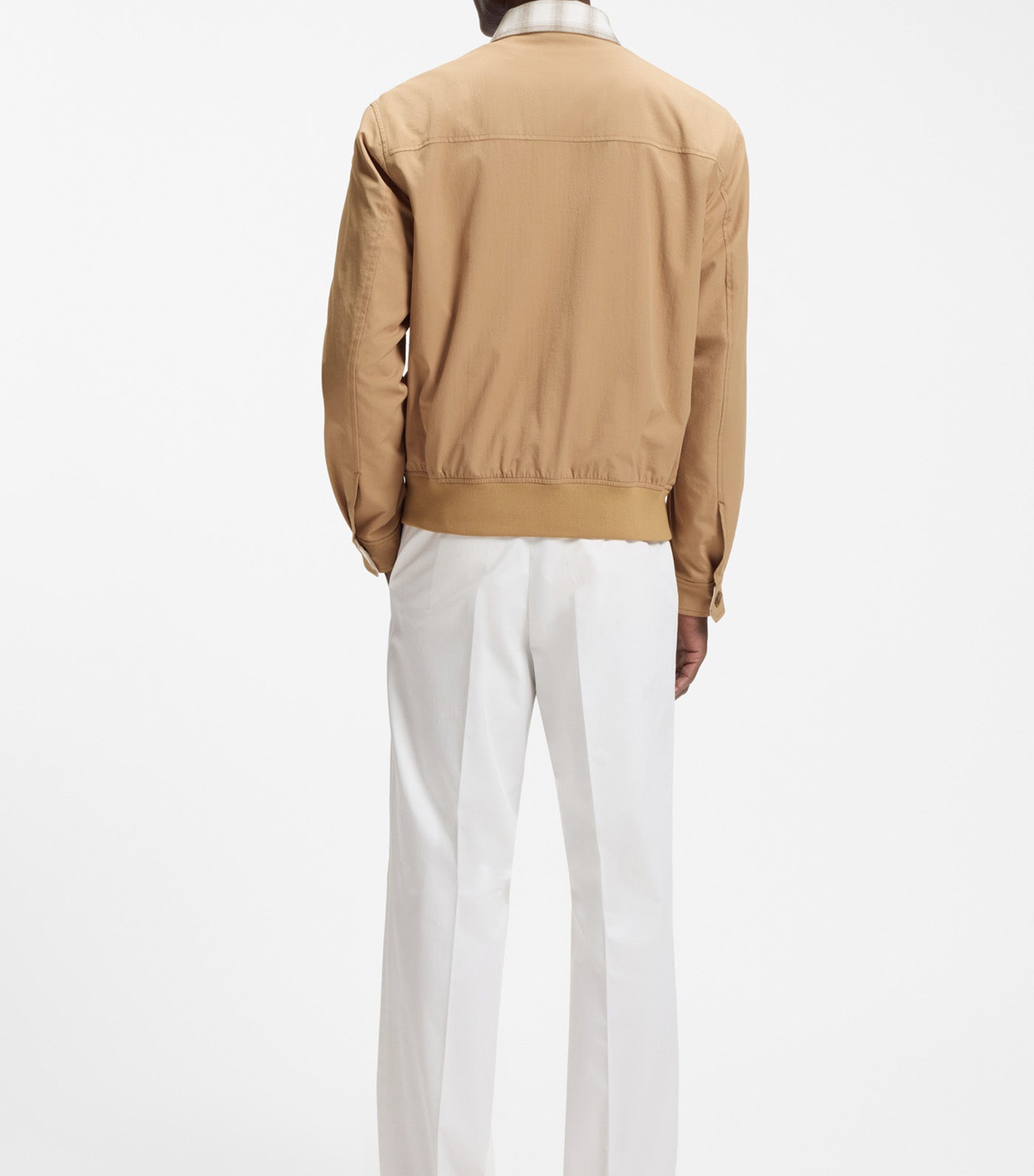 Water-Repellent Jacket with Checked Collar Beige