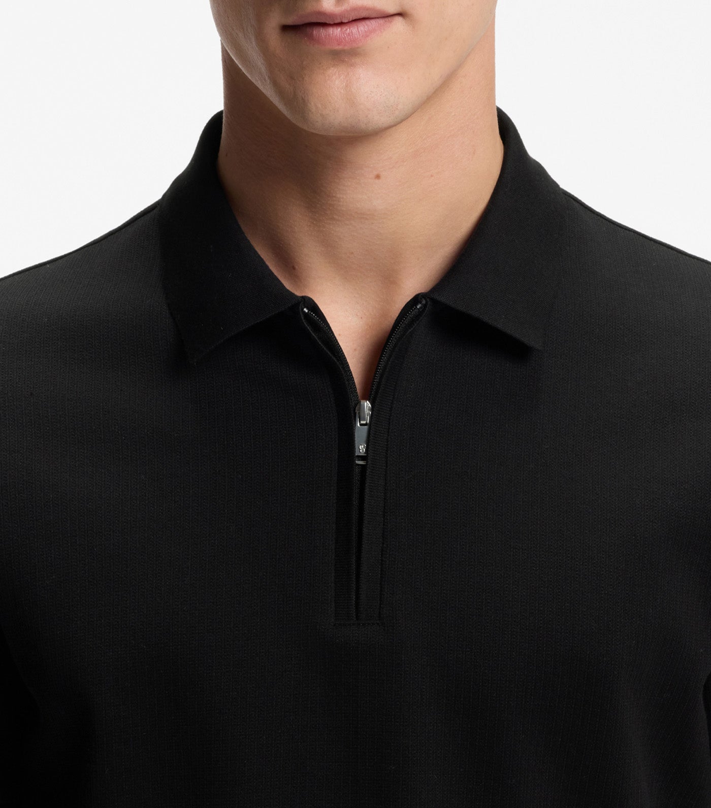 Regular-Fit Polo with Zip Closure Black