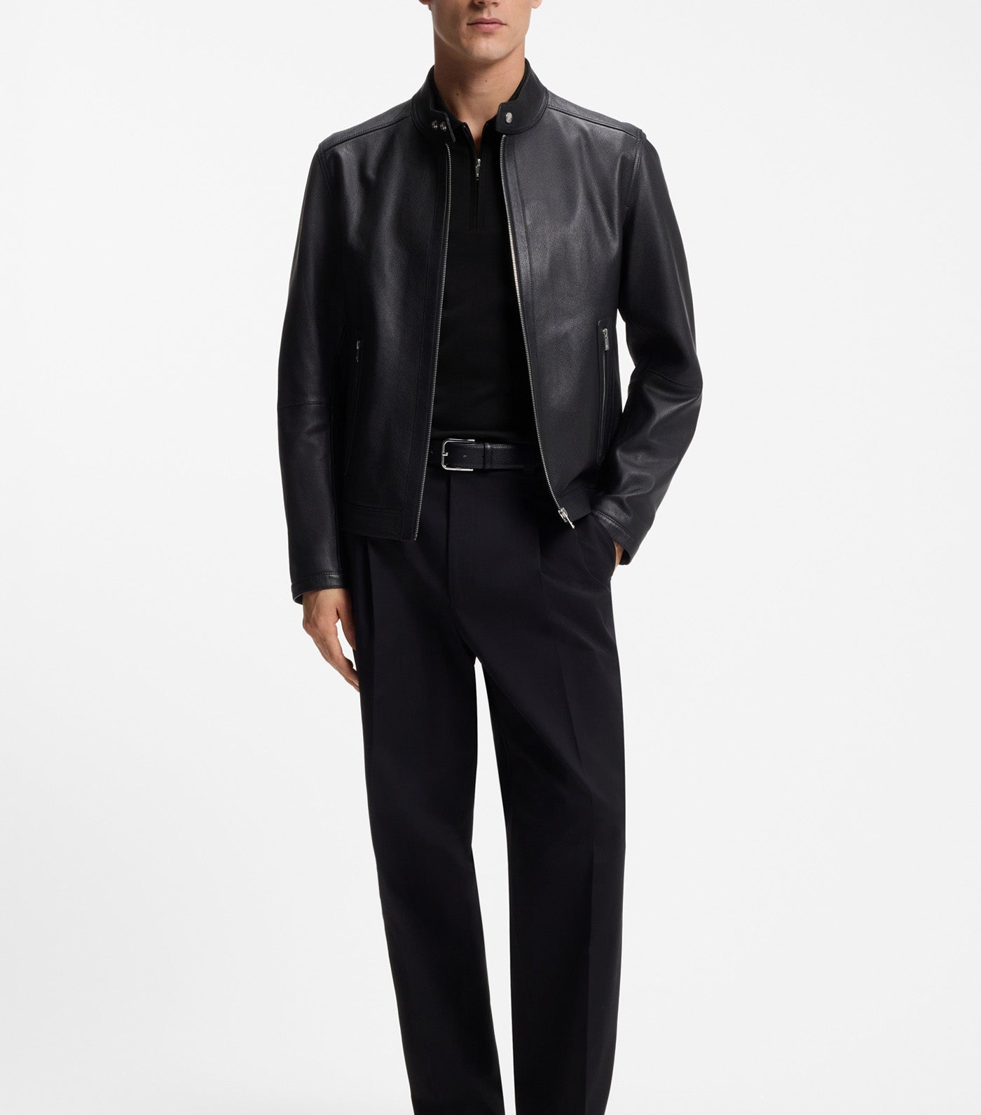 Regular-Fit Polo with Zip Closure Black