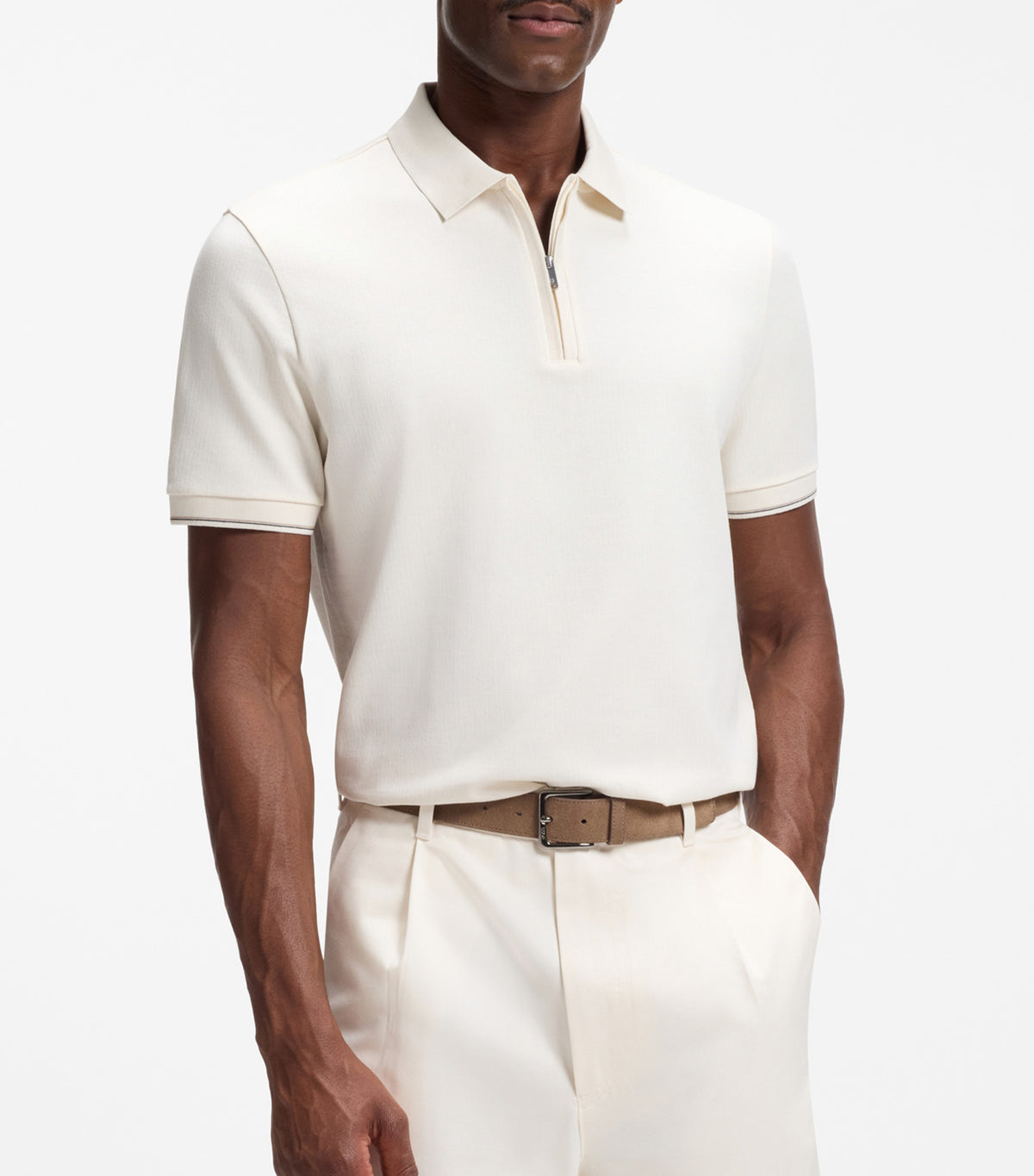 Regular-Fit Polo with Zip Closure Off White