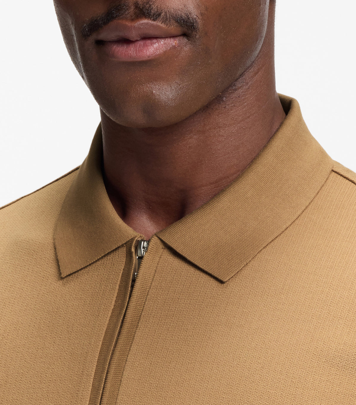 Regular-Fit Polo with Zip Closure Beige