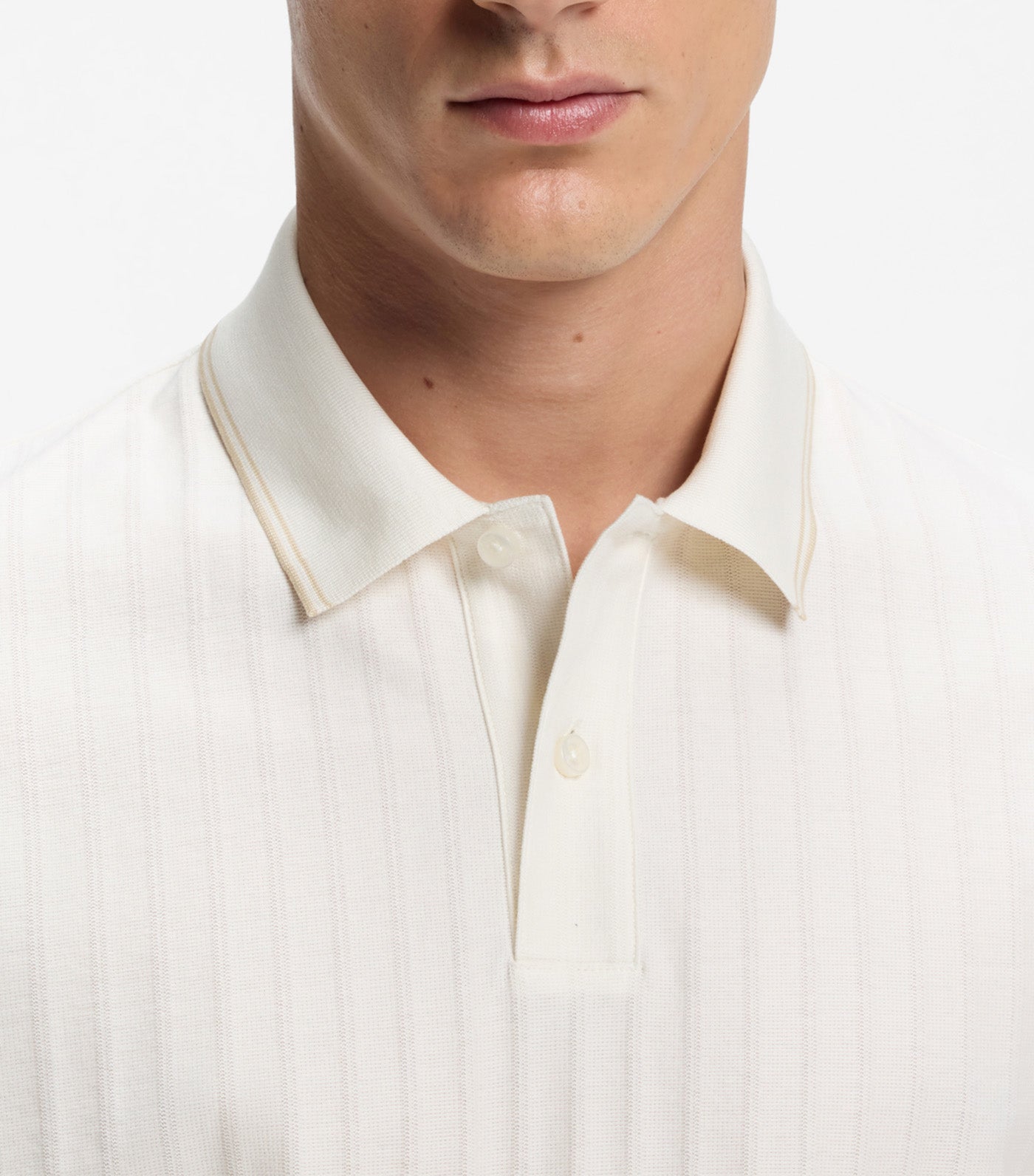 Striped-Cotton Polo Shirt with Tipping White