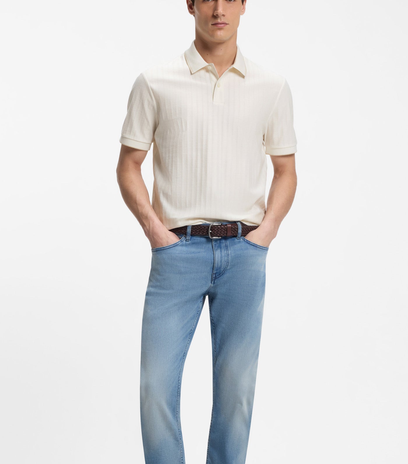 Striped-Cotton Polo Shirt with Tipping White