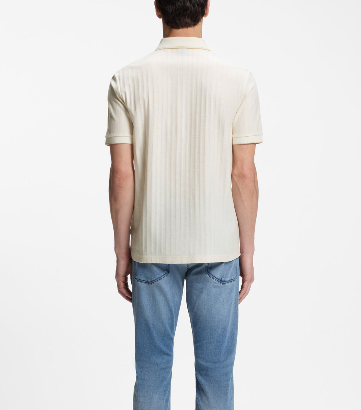 Striped-Cotton Polo Shirt with Tipping White