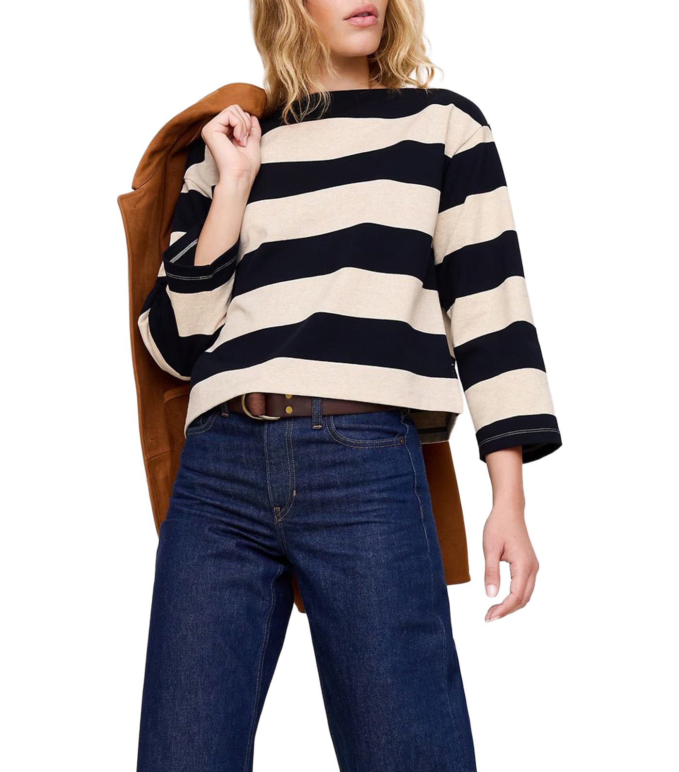 Banana Republic Relaxed Heavyweight Cotton Boat-Neck T-Shirt Navy Blue