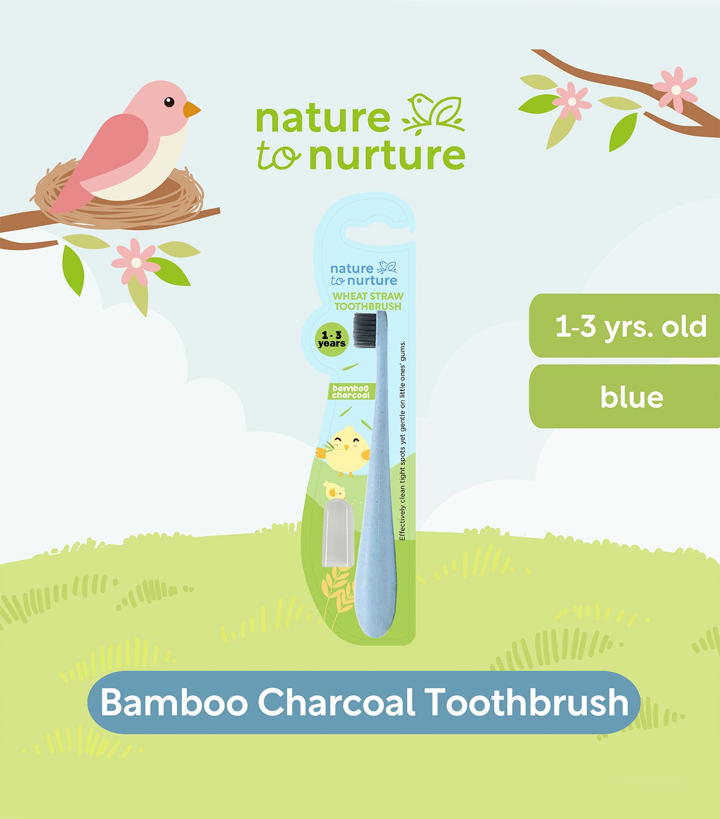 Wheat Straw Bamboo Charcoal Toothbrush, Blue