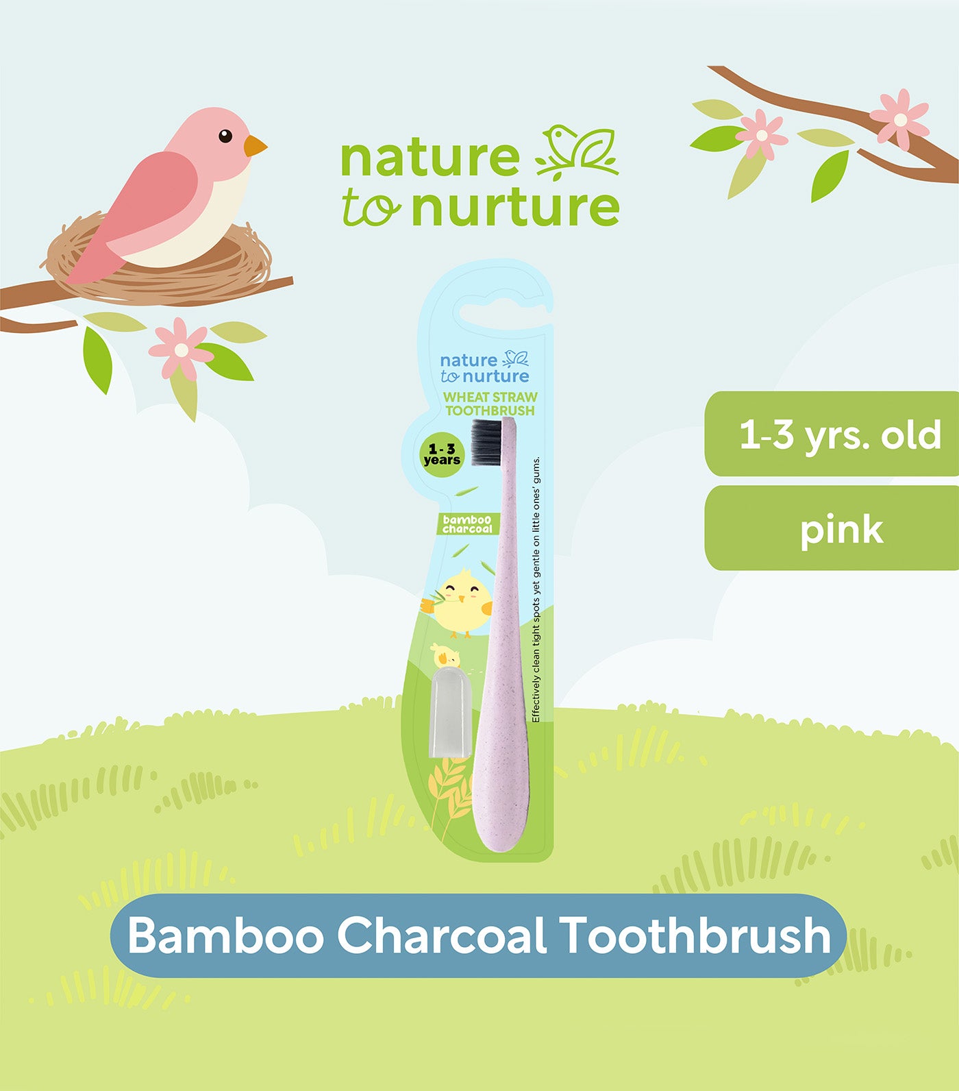 Wheat Straw Bamboo Charcoal Toothbrush Pink