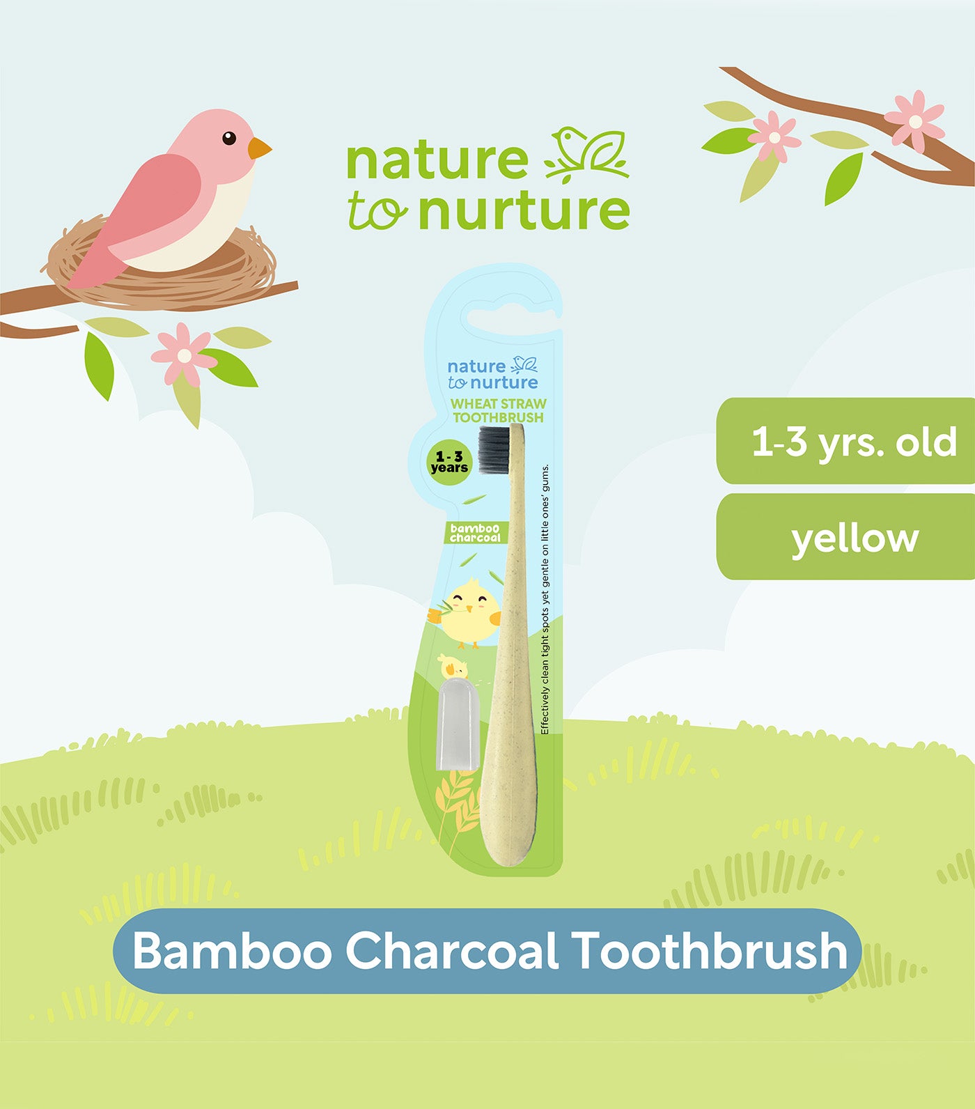 Wheat Straw Bamboo Charcoal Toothbrush, Yellow