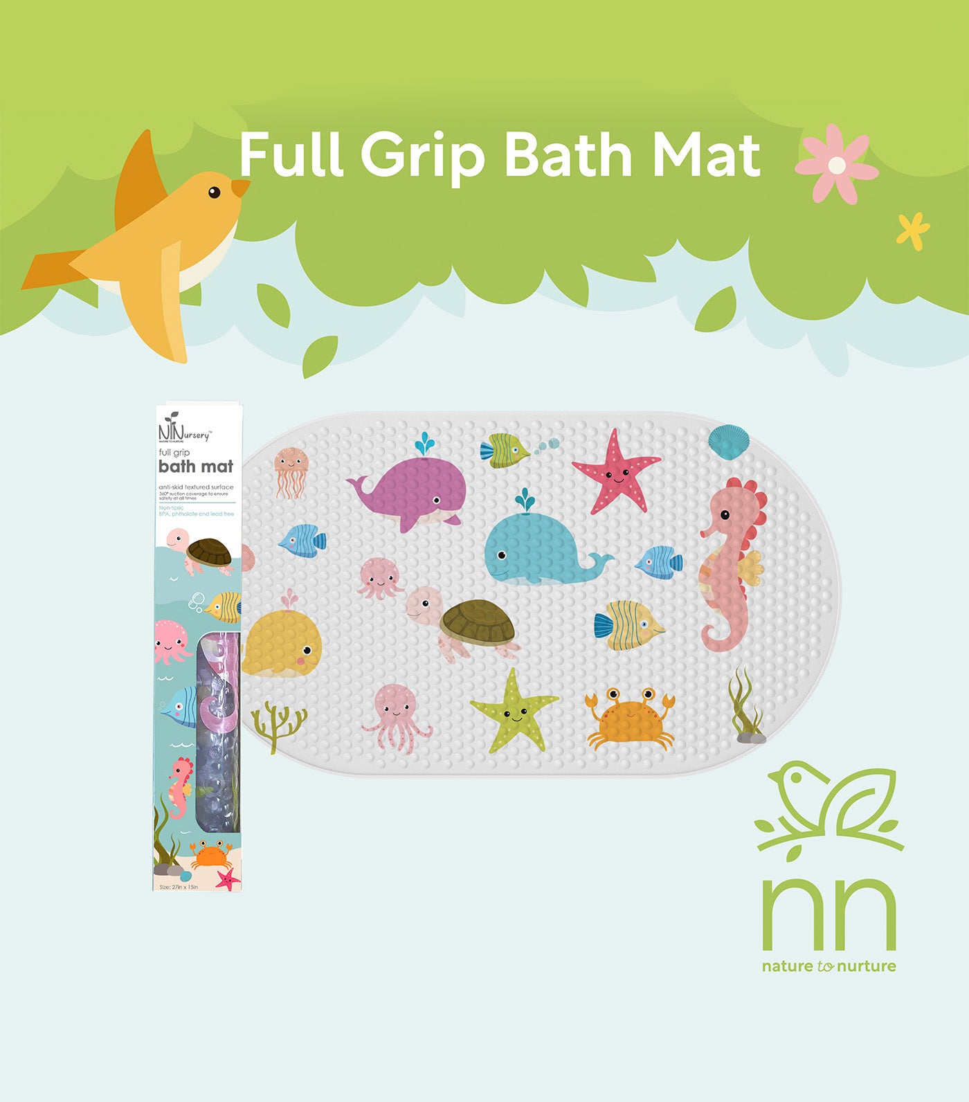 Under The Sea Full Grip Bath Mat Transparent Clear