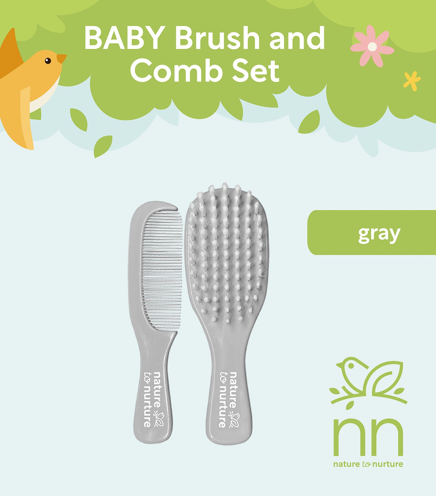 Baby Brush and Comb Set Gray