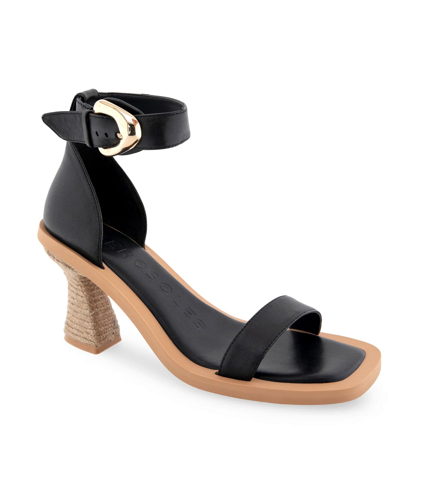 Calico Women's Ankle Strap Sculpted Heel Sandal Black Leather