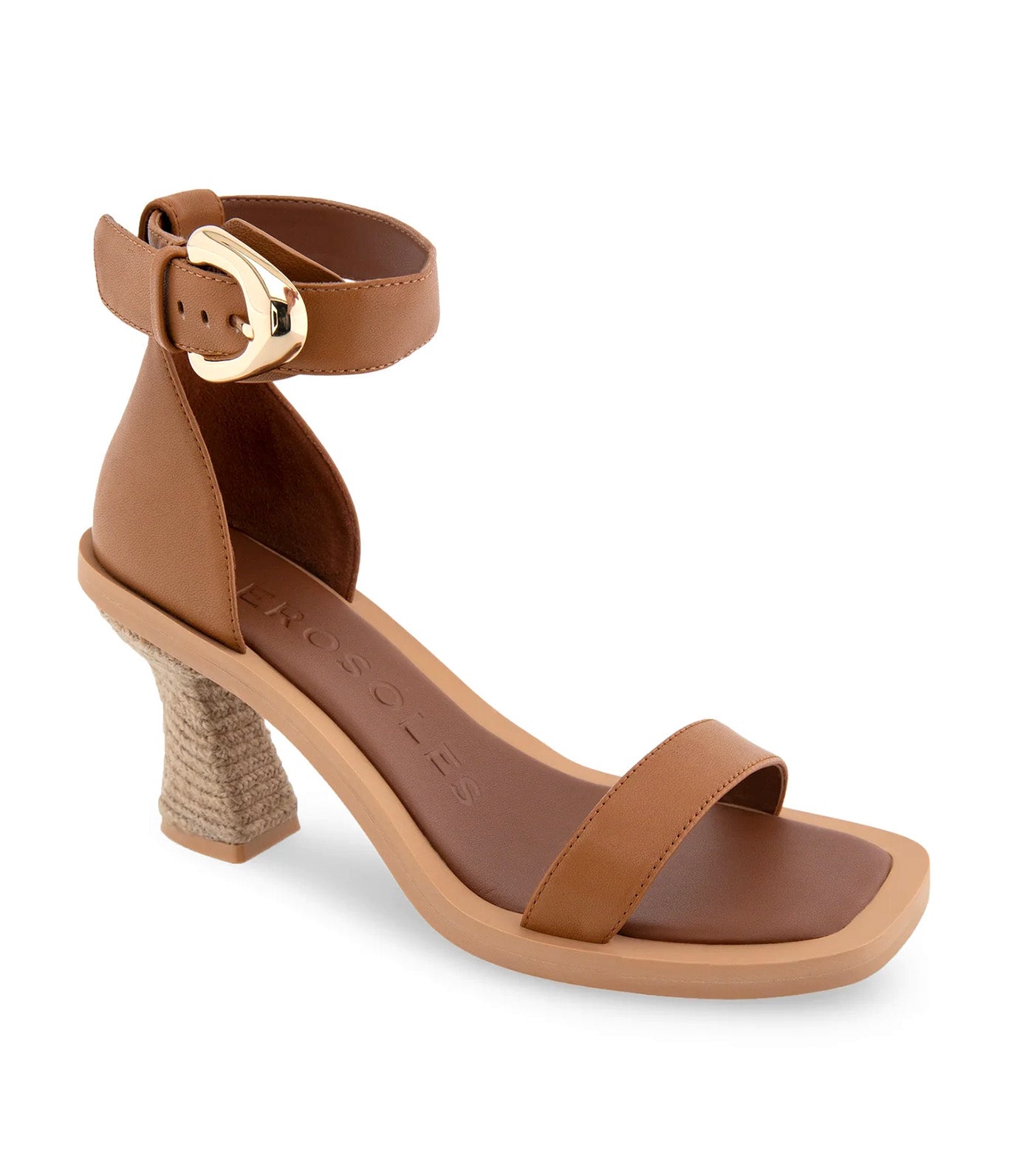 Calico Women's Ankle Strap Sculpted Heel Sandal Tan Leather