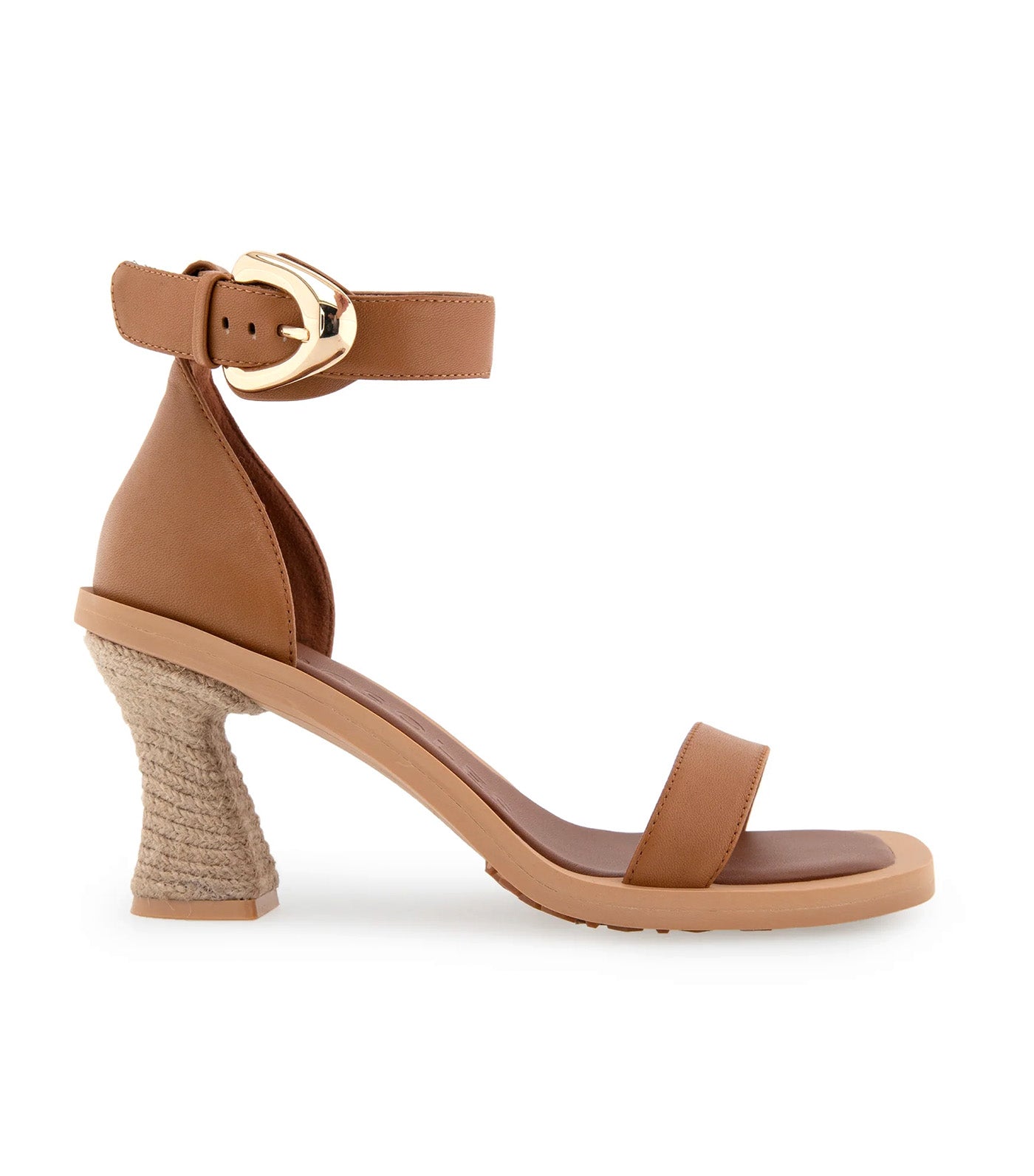 Calico Women's Ankle Strap Sculpted Heel Sandal Tan Leather