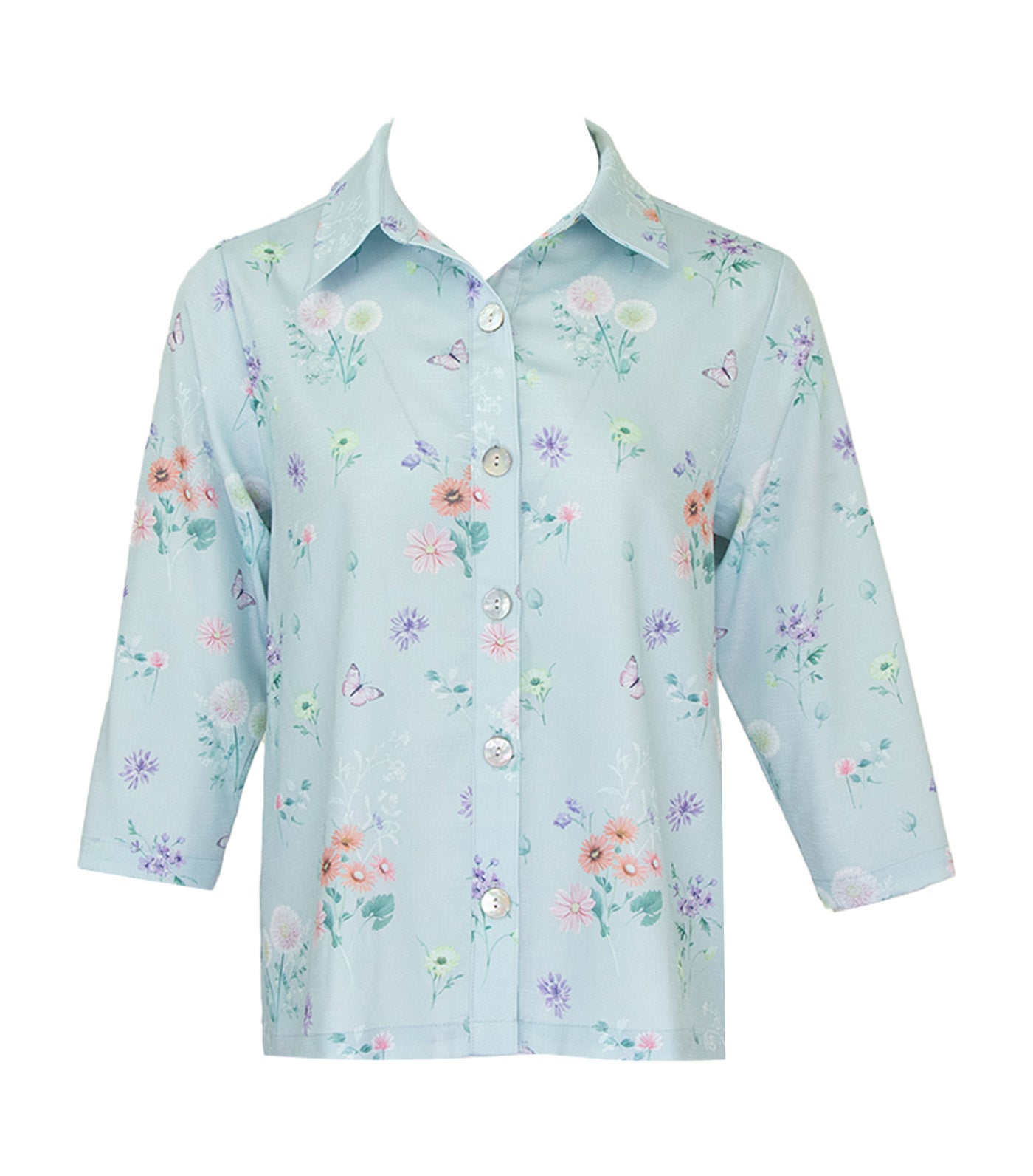 Criselda Bob Buttondown Blouse Blue Printed Floral