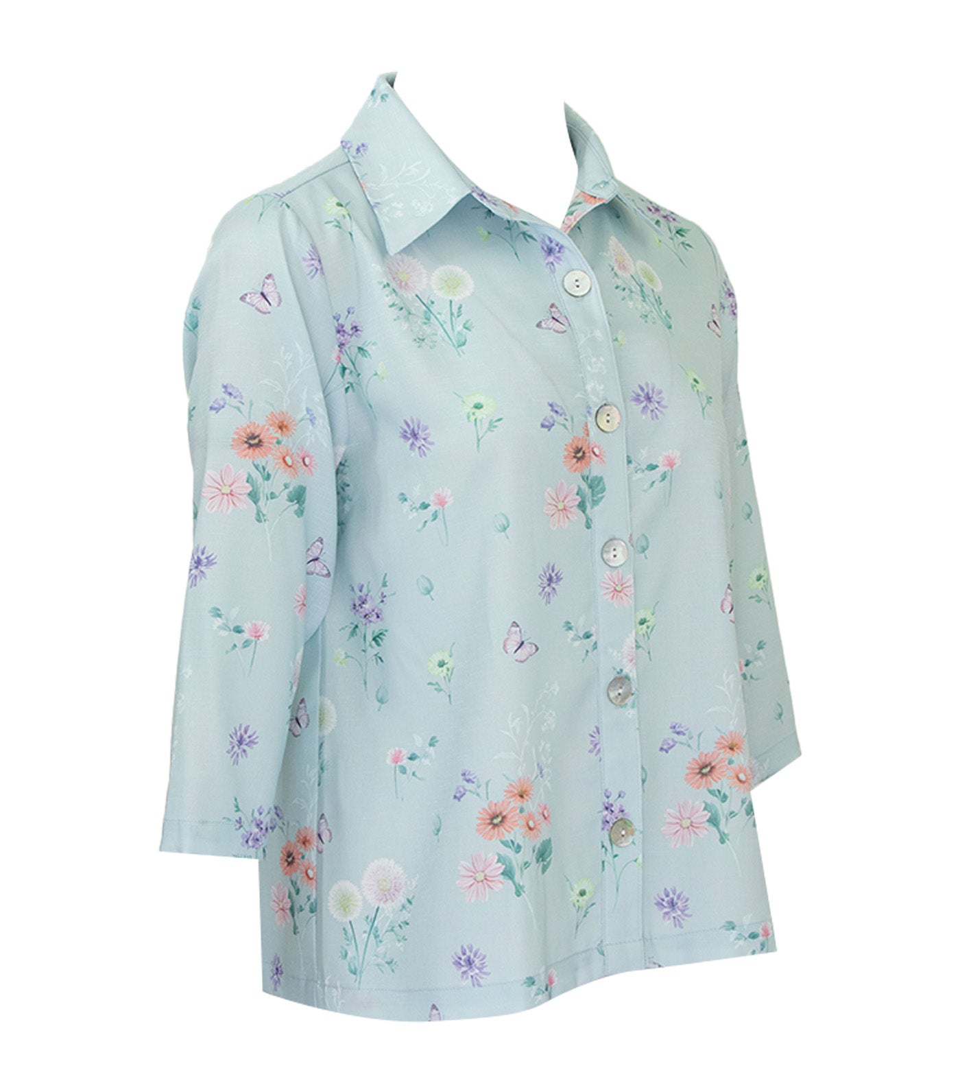 Criselda Bob Buttondown Blouse Blue Printed Floral