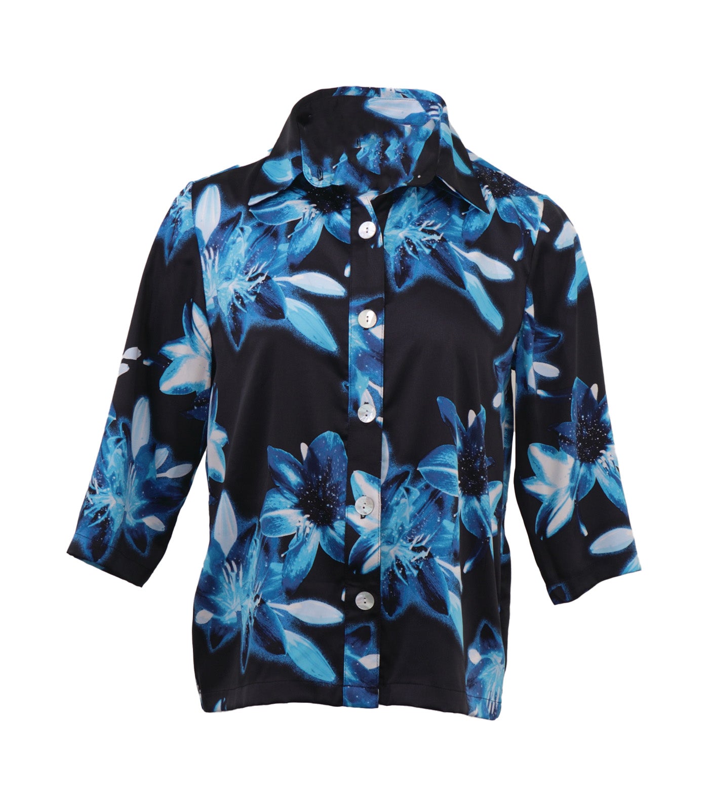 Bob Collared Blouse Blue And Black