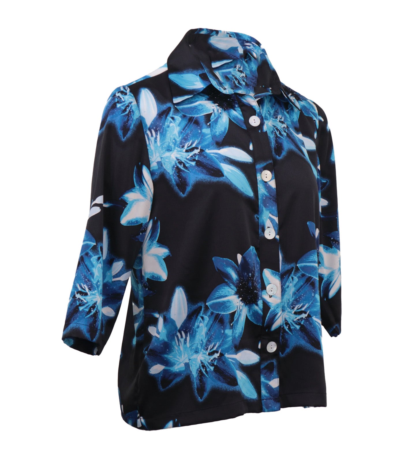 Bob Collared Blouse Blue And Black