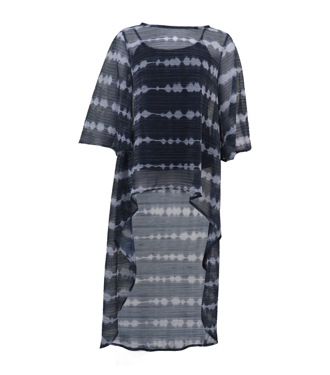 Criselda Celine High-Low Blouse Dark Blue and White