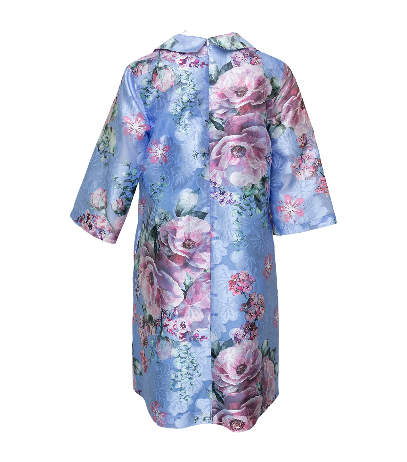 Ellen Dress Zip Front Open Blue and Pink Floral Print