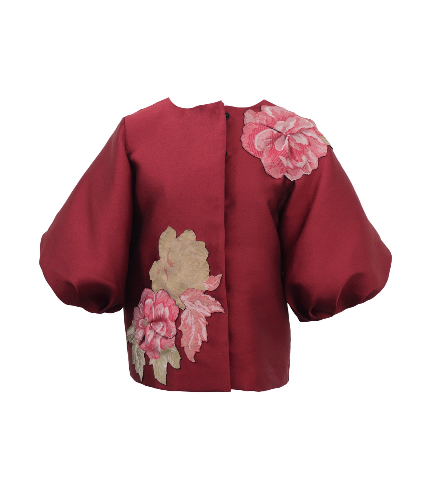 Emeri Blouse with Floral Applique Maroon