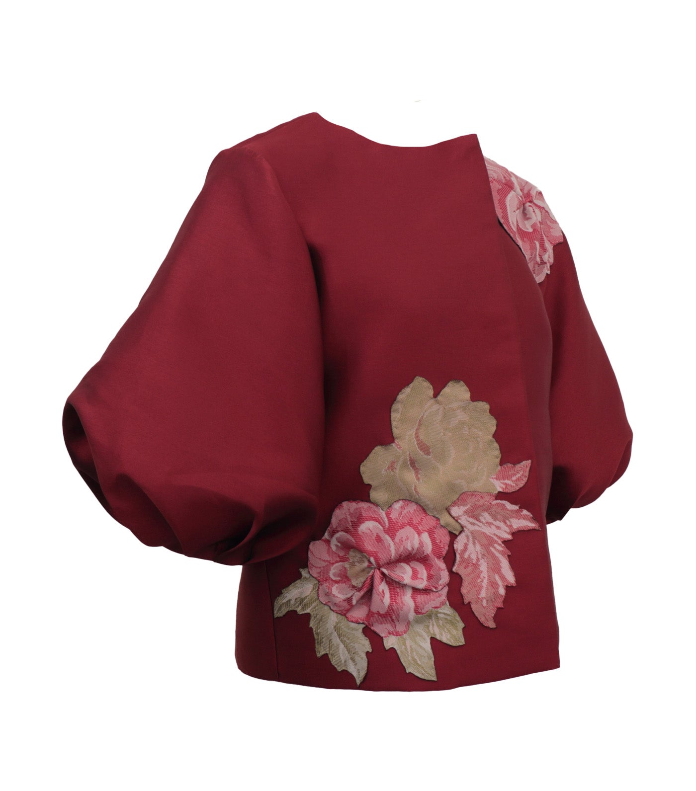 Emeri Blouse with Floral Applique Maroon
