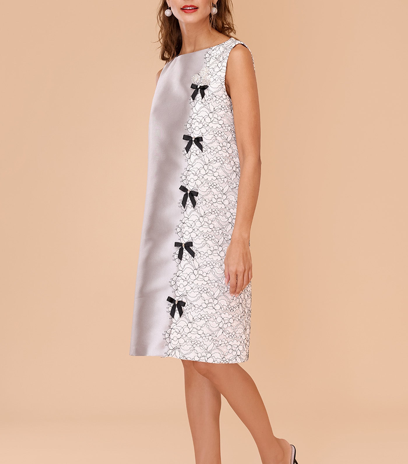 Criselda Neem Sleeveless Dress Mikado/Lace Combi Gray and White Lace